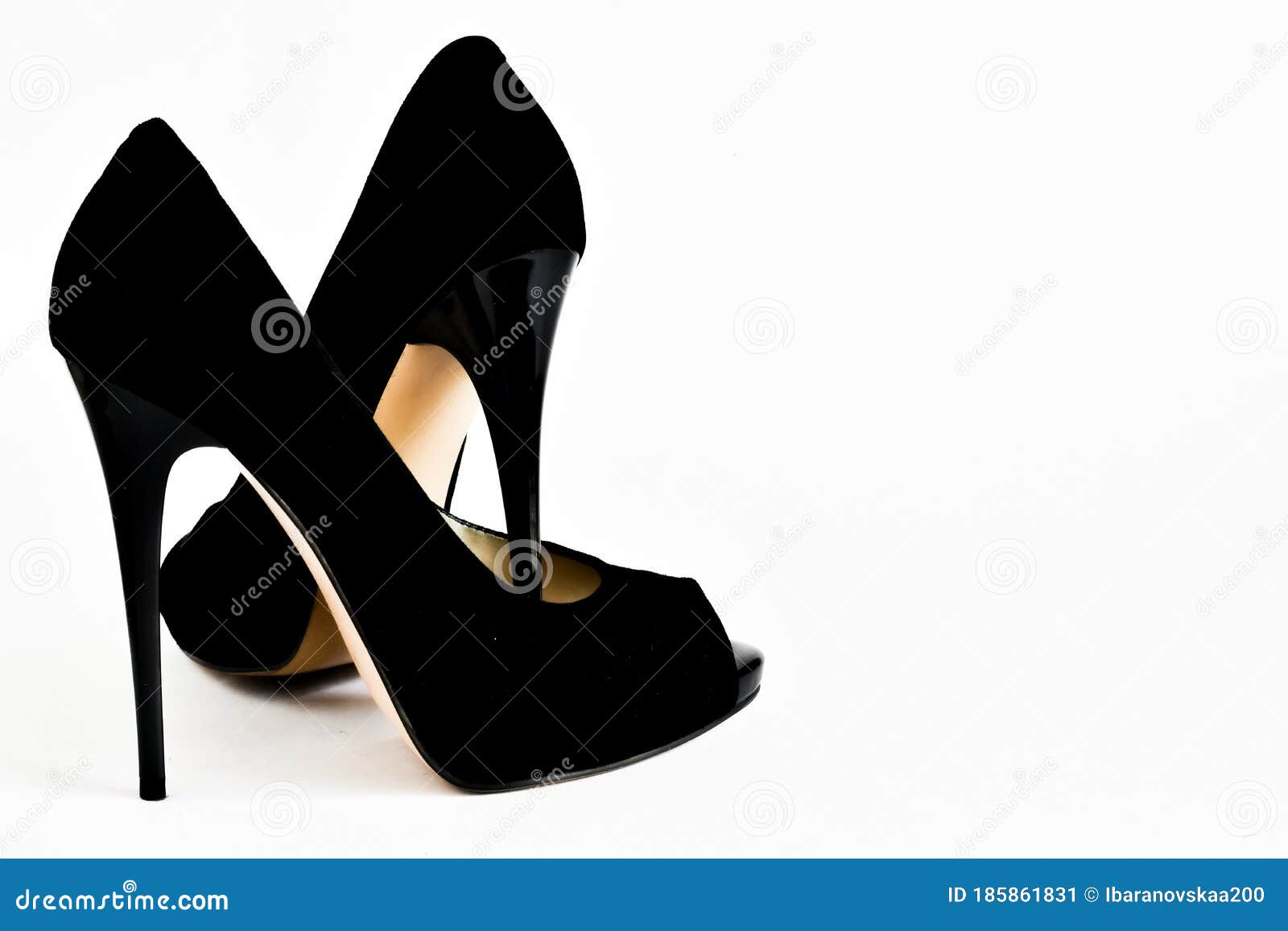 Women`s black shoes stock image. Image of place, background - 185861831