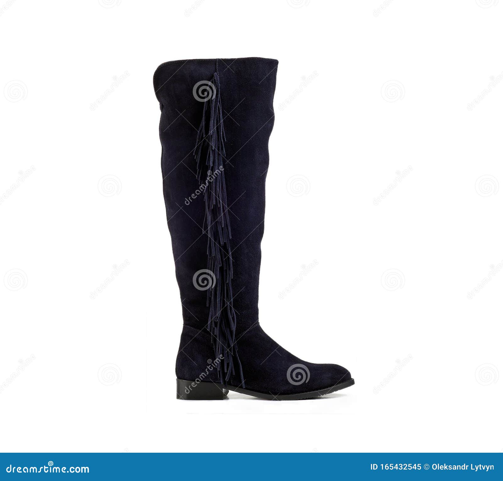 Women`s Blue Fringed Suede Boot on a White Background Stock Image ...