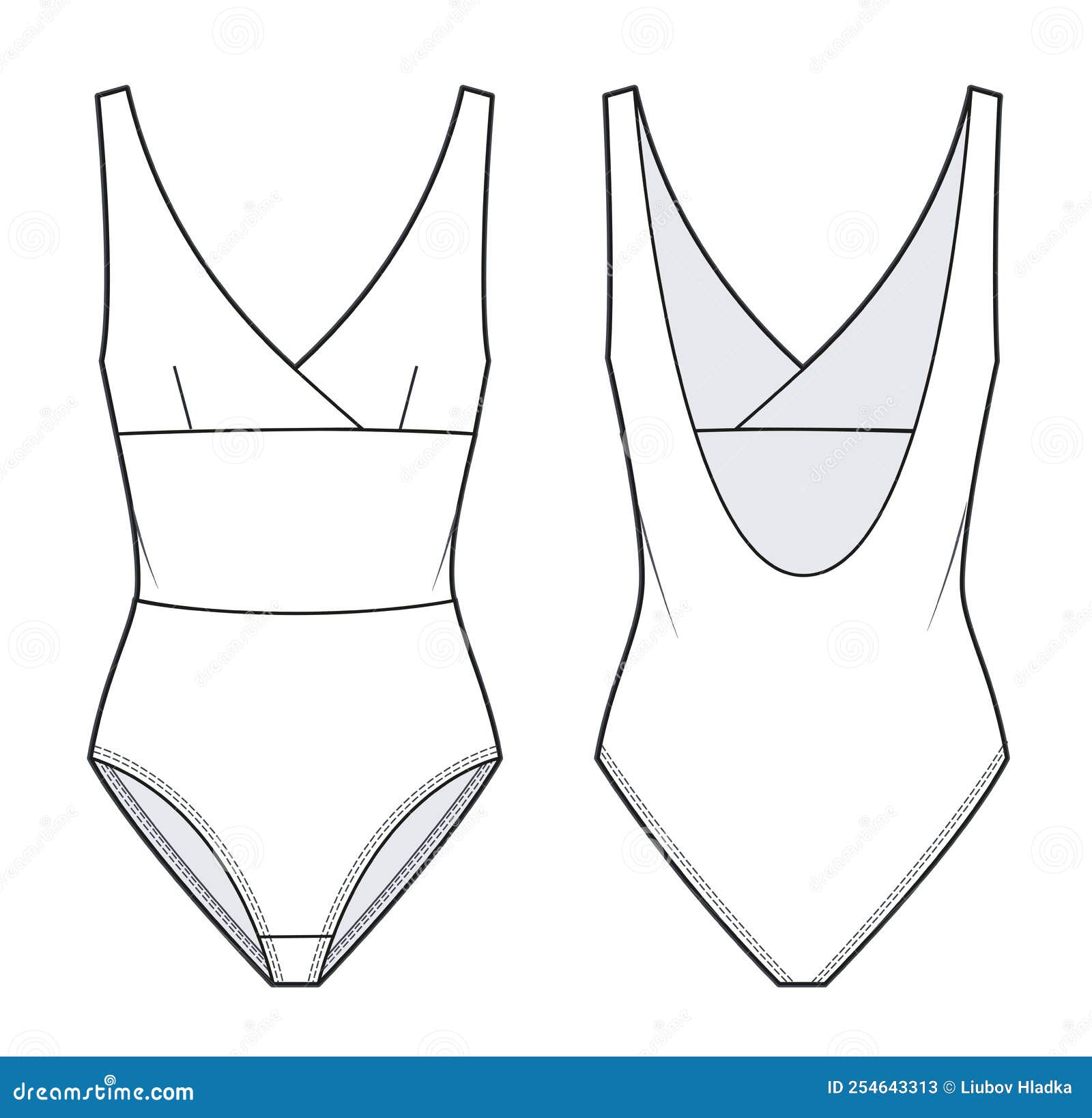 Women S Bodysuit Fashion Technical Drawing Template. Stock Vector ...