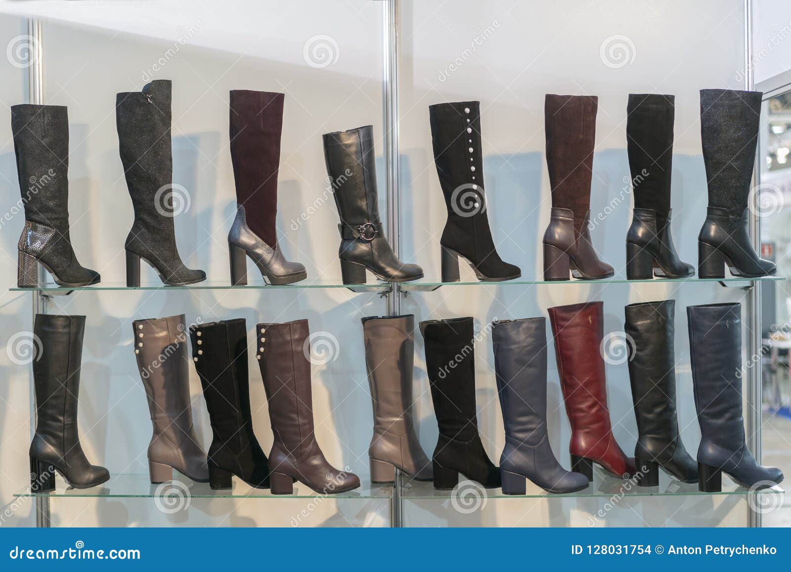 Women S Boots on the Shelves in the Store. Pavilion of the Store with ...