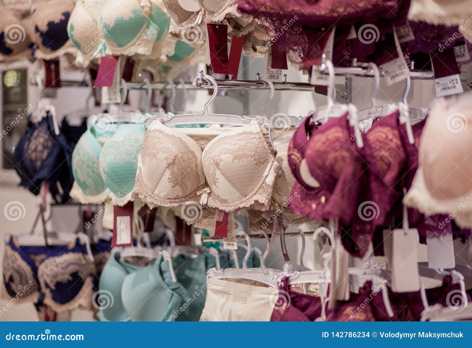 Women`s Bras for Sale in Market. Vareity of Bra Hanging in