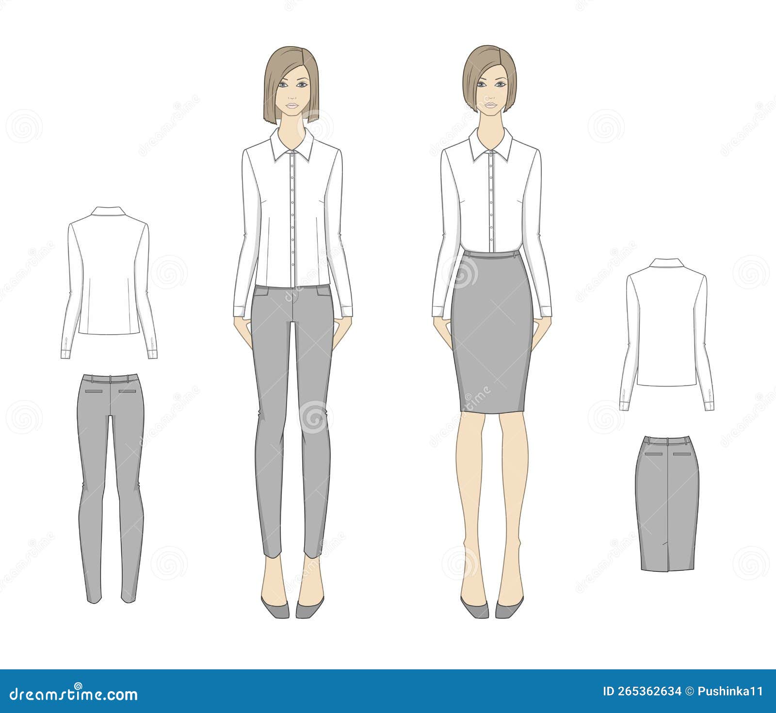 Fashion model. Sketch. Vector illustration. Girl in the shirt and pants  Stock Vector