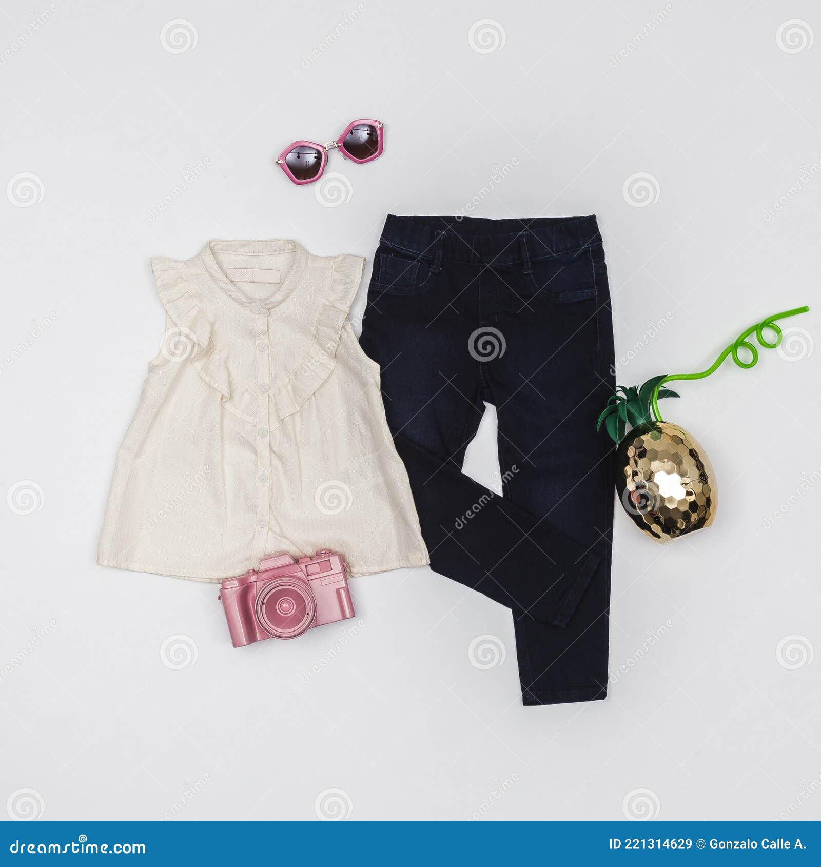 Women`s Children`s Fashion - Clothes for Girls; Photo on White ...