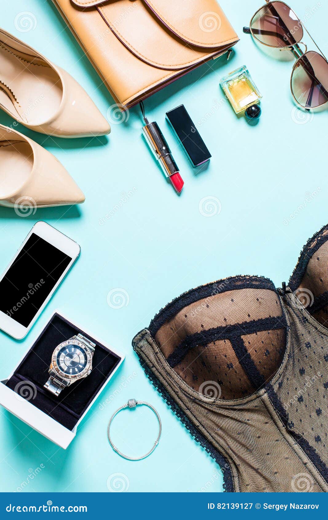 Women S Clothes and Accessories on a Turquoise Background Stock Image ...