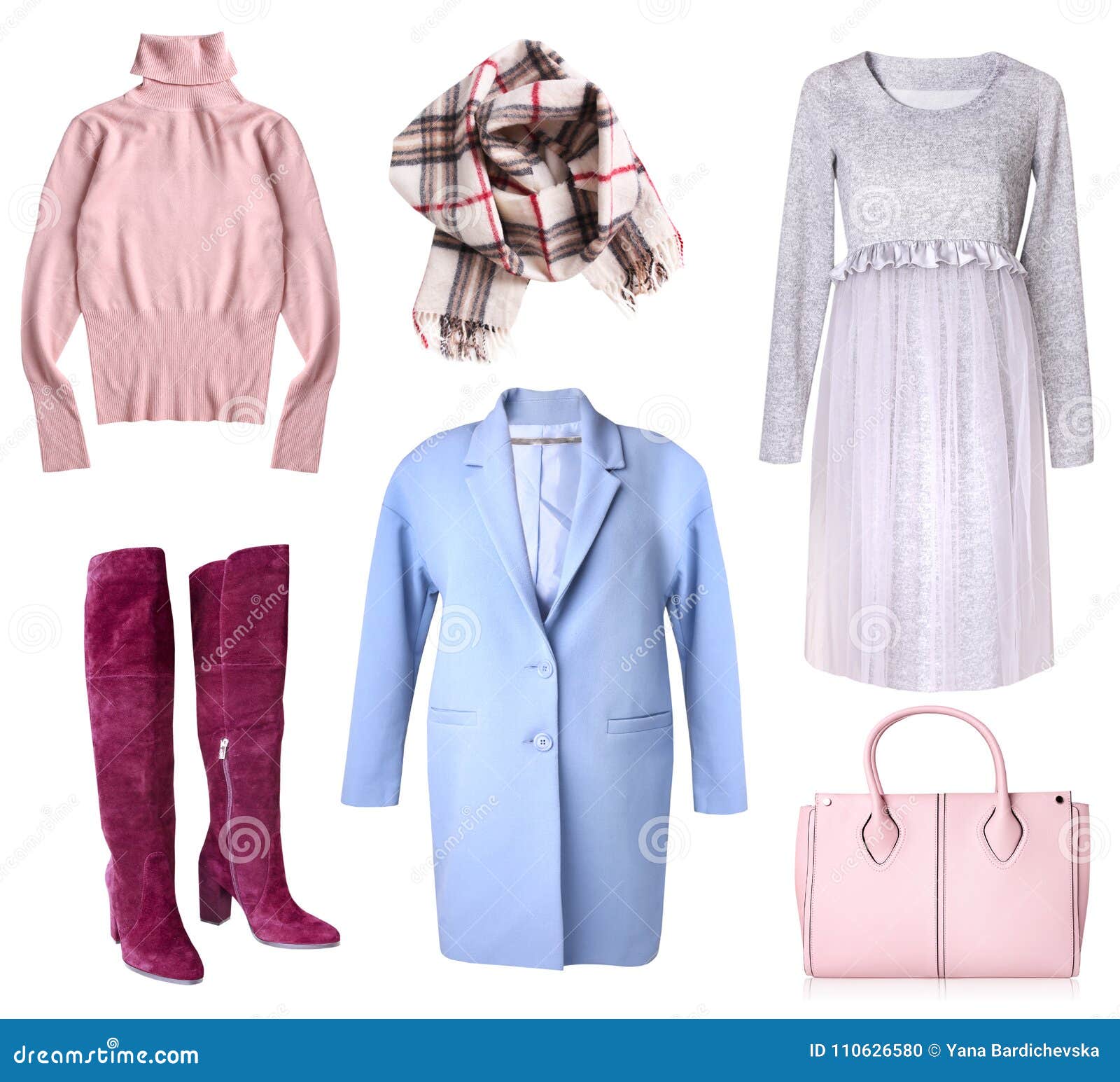 Women`s Clothes Collage Isolated. Female Clothing Set. Stock Photo ...