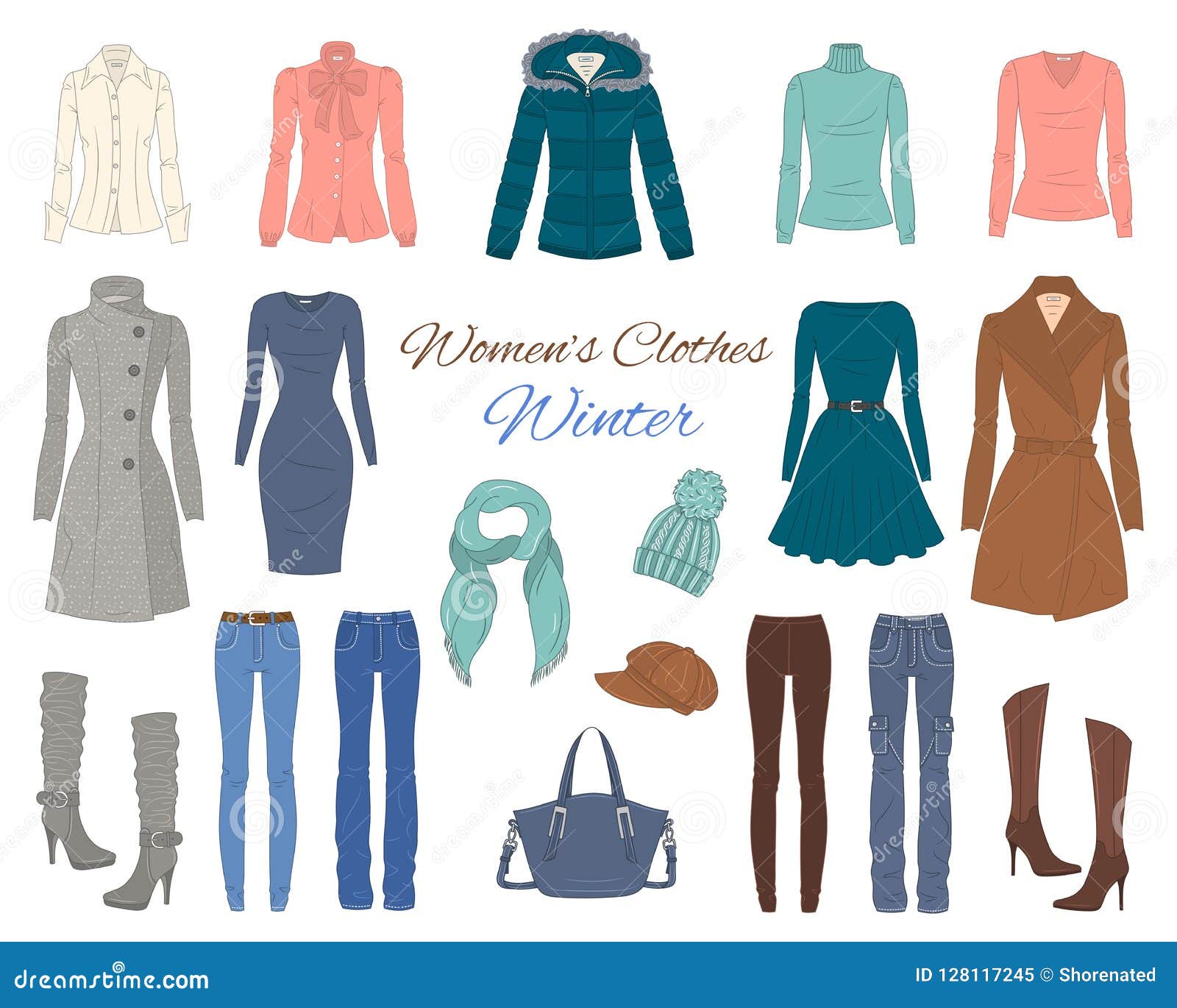 Women` S Clothes Collection. Winter Outfit. Vector Illustration. Stock ...