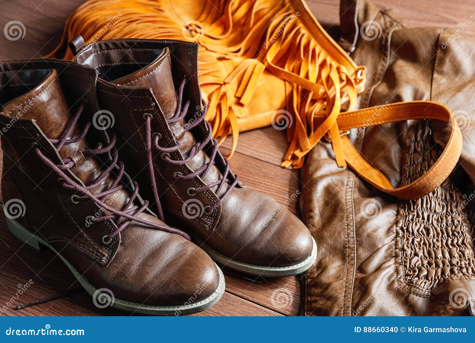 Women`s Clothing and Accessories Shoes, Bag, Leather Jacket Stock