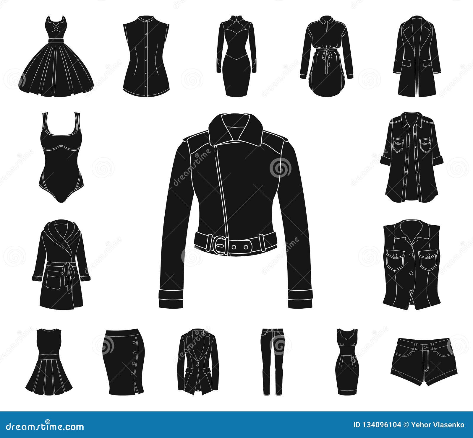 Women`s Clothing Black Icons in Set Collection for Design.Clothing ...
