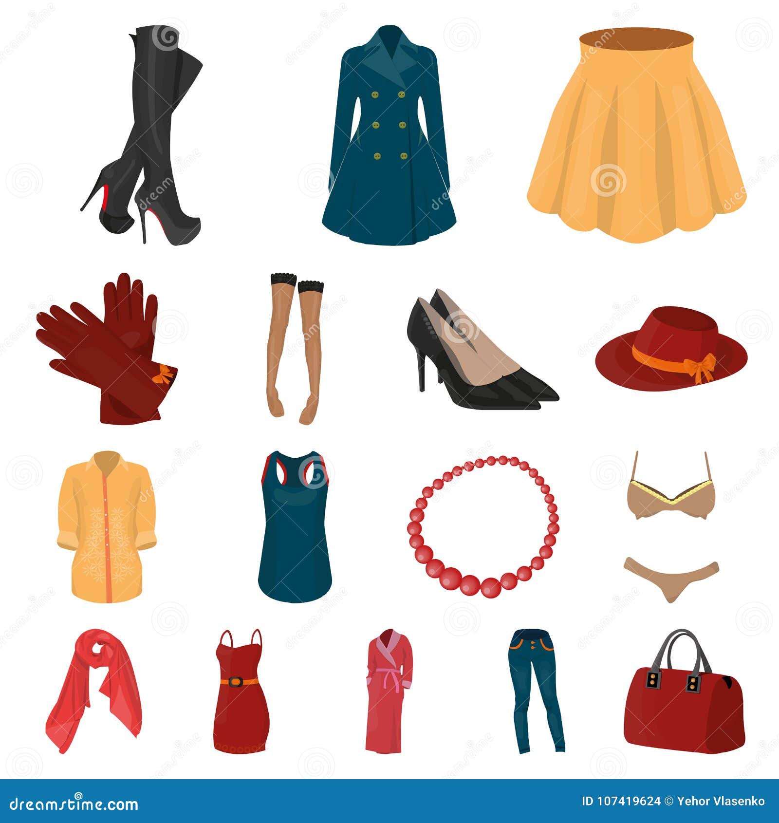 Women`s Clothing Cartoon Icons in Set Collection for Design.Clothing ...