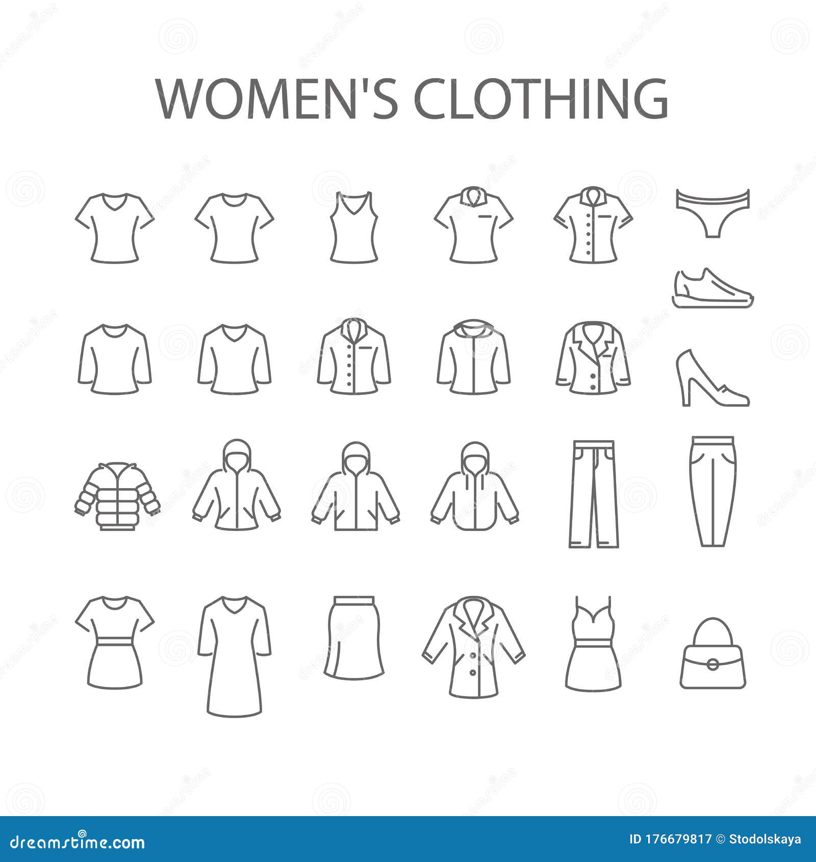 women`s clothing icons - set of woman garments type signs, outerwear collection