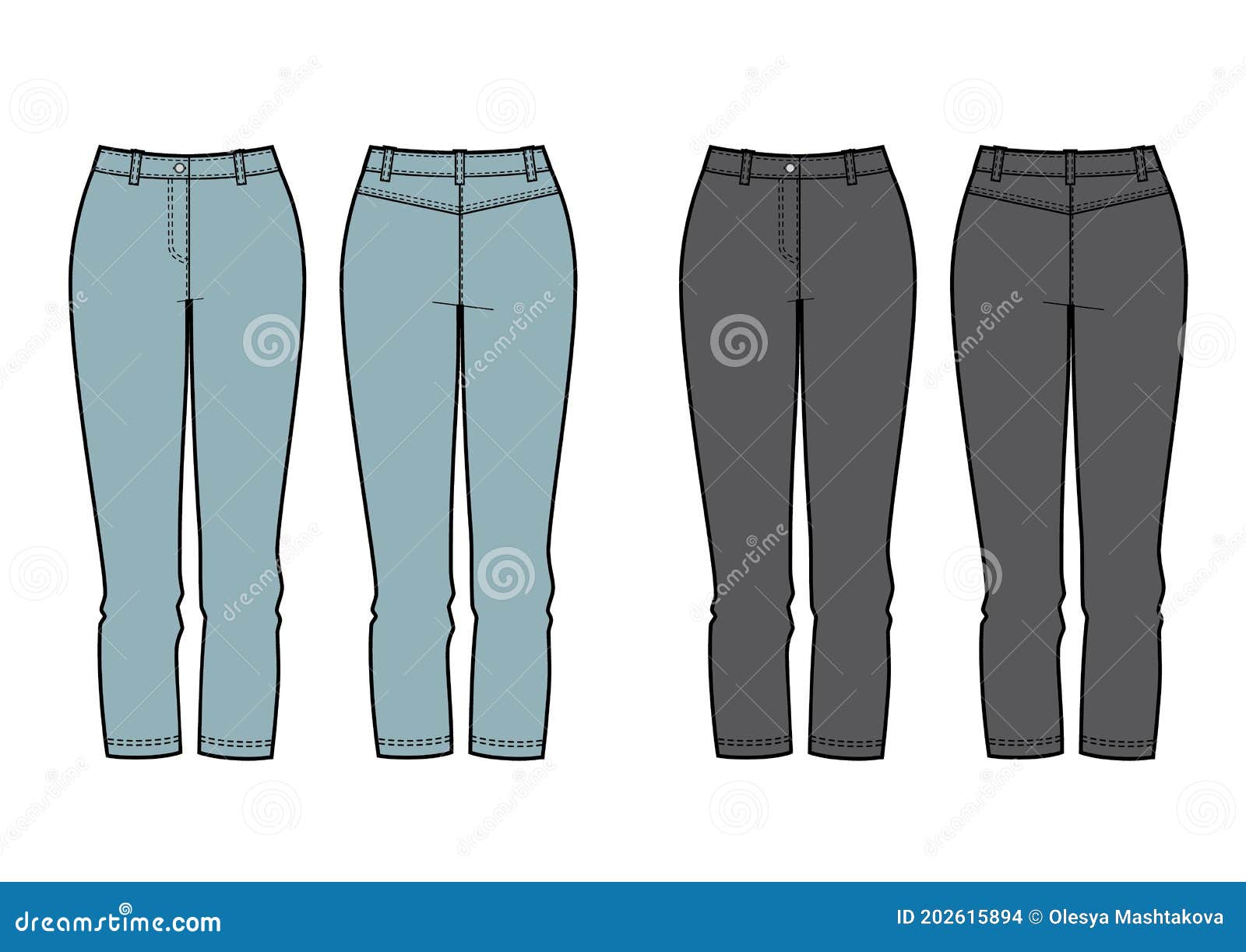 Women`s Clothing Set of Jeans. Vector Templates in Front and Back for ...