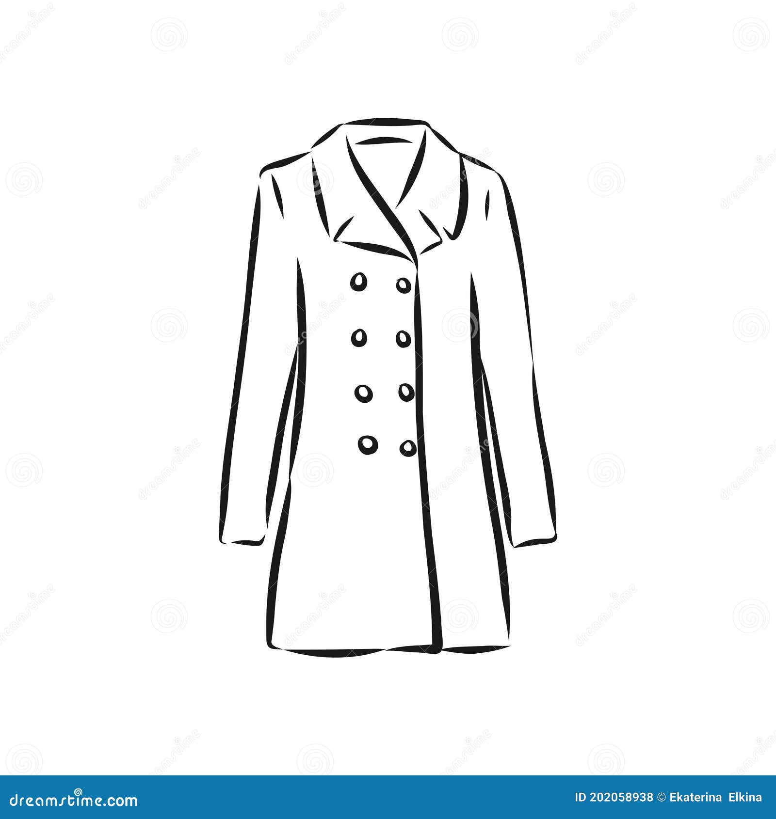 Women`s Coat, Fashion Flat Sketch. Technical Drawing Women`s Coat ...