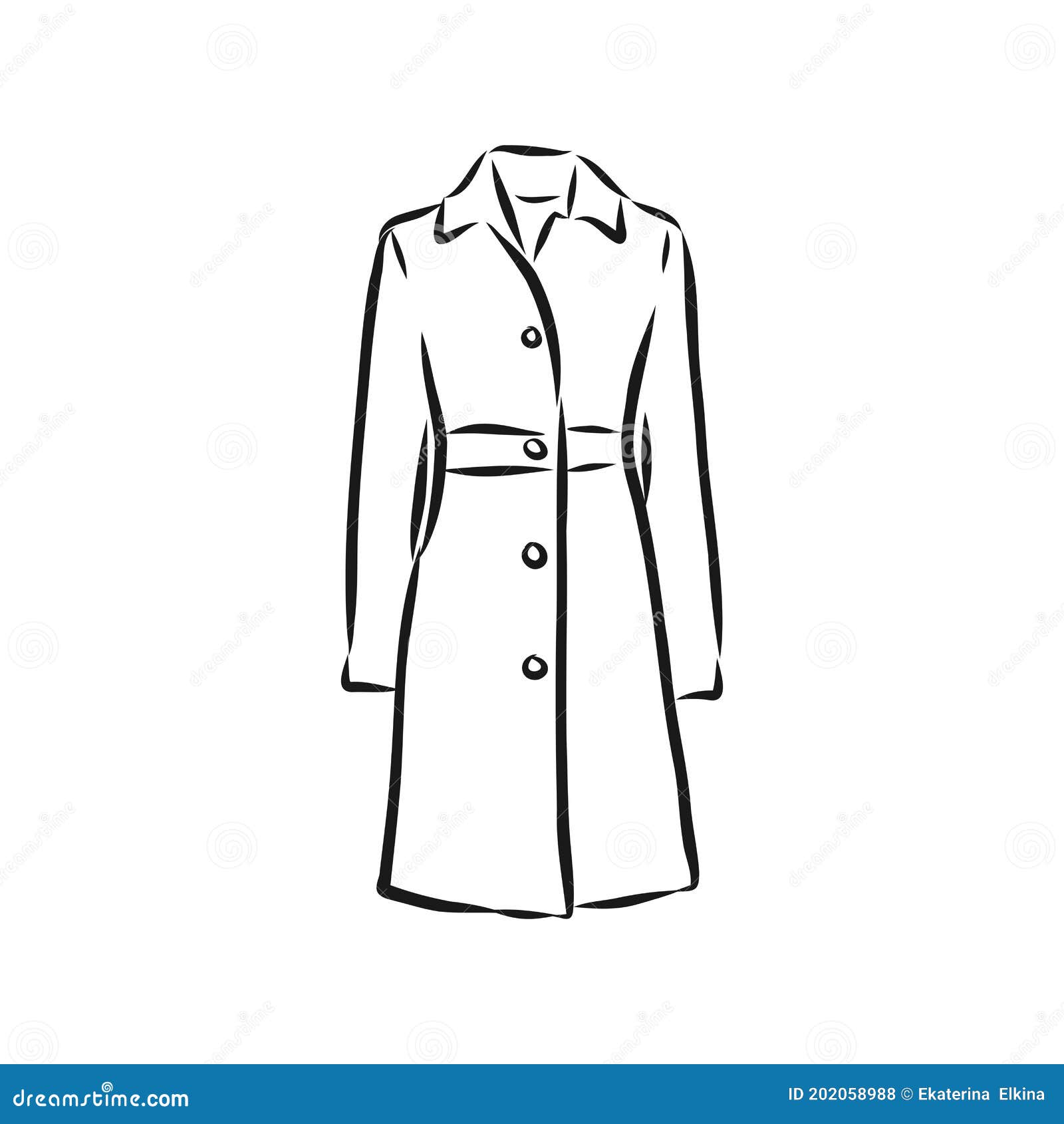 Women`s Coat, Fashion Flat Sketch. Technical Drawing Women`s Coat ...