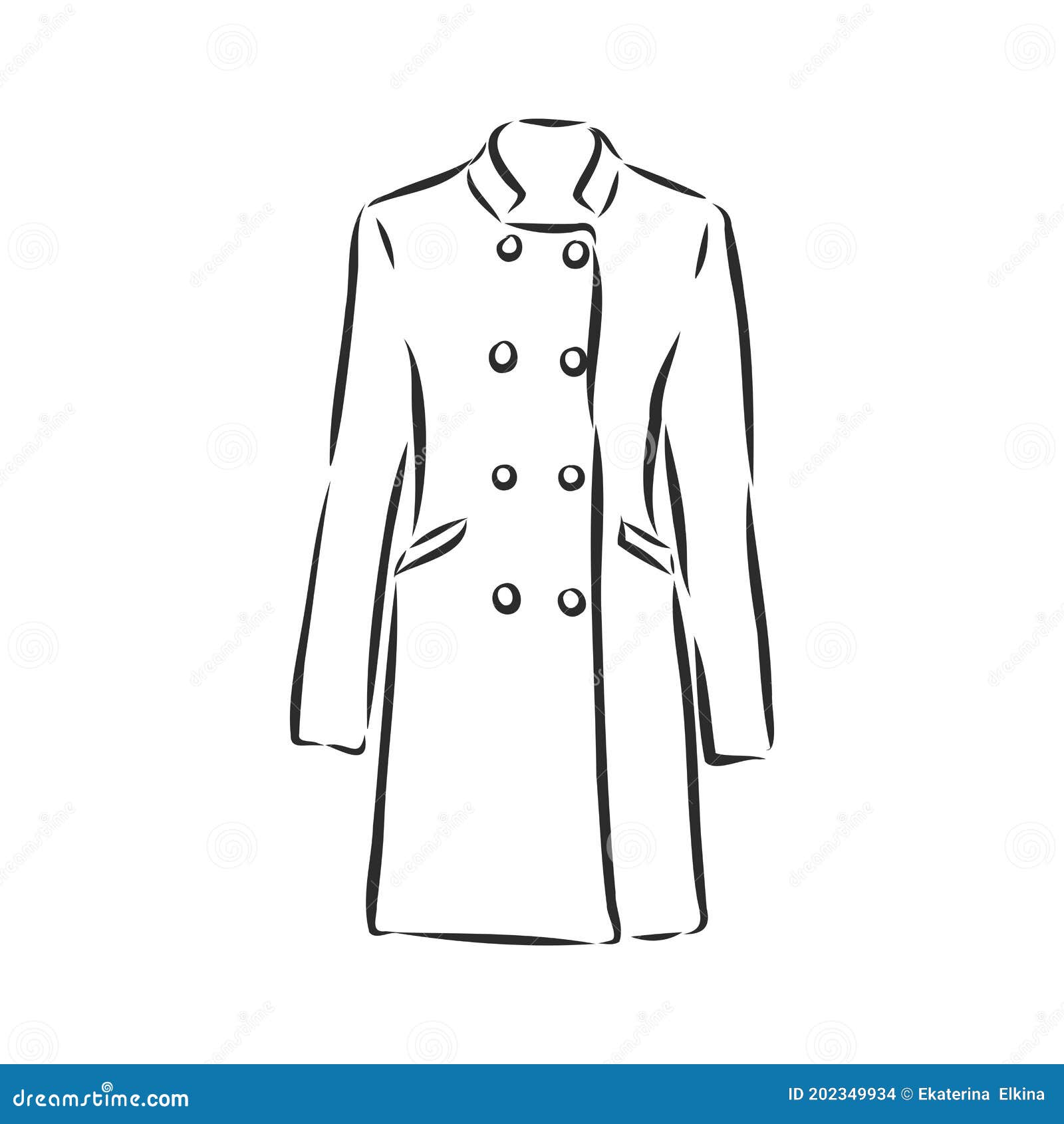 Women`s Coat, Fashion Flat Sketch. Technical Drawing Women`s Coat ...