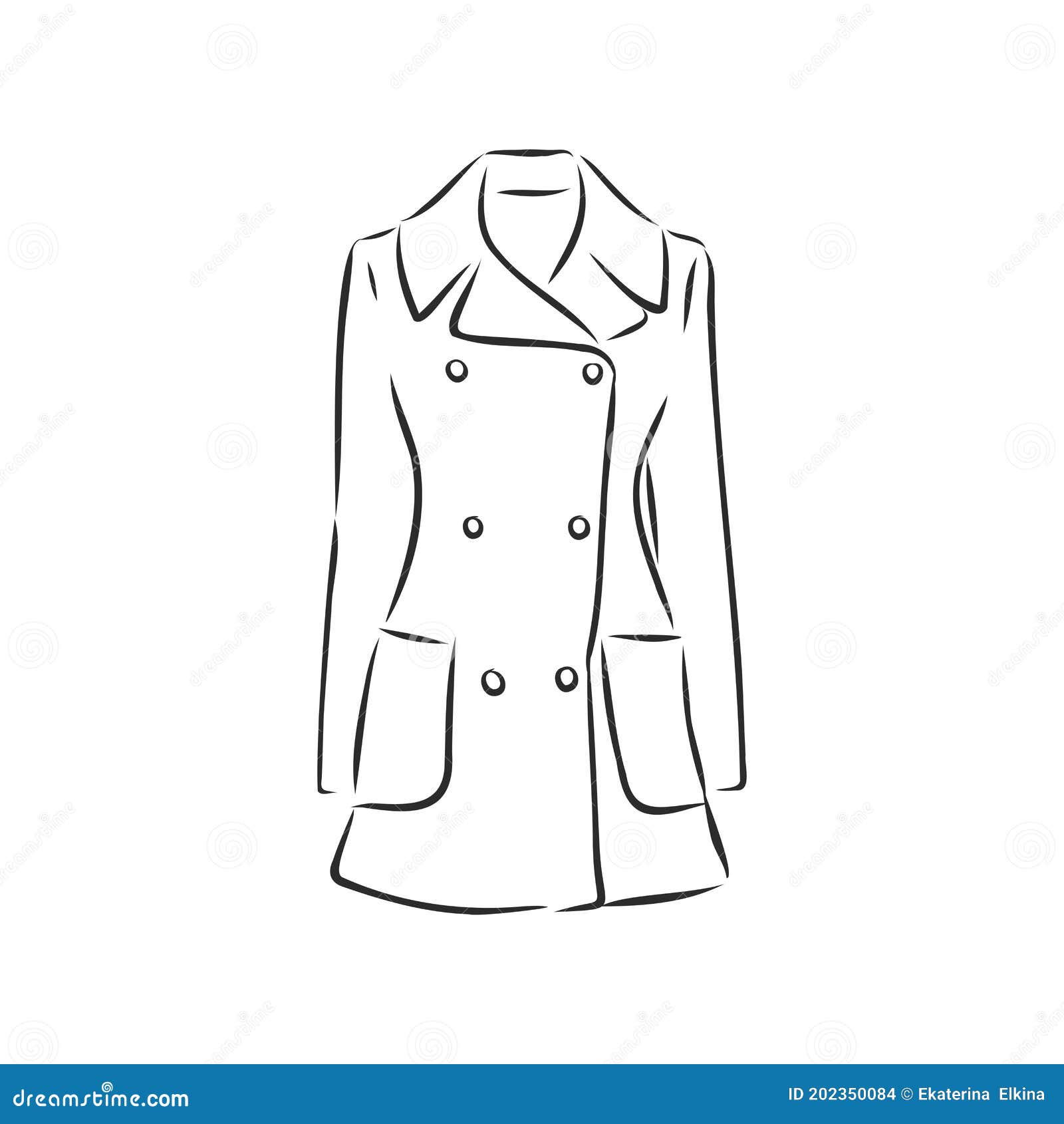 Women`s Coat, Fashion Flat Sketch. Technical Drawing Women`s Coat ...