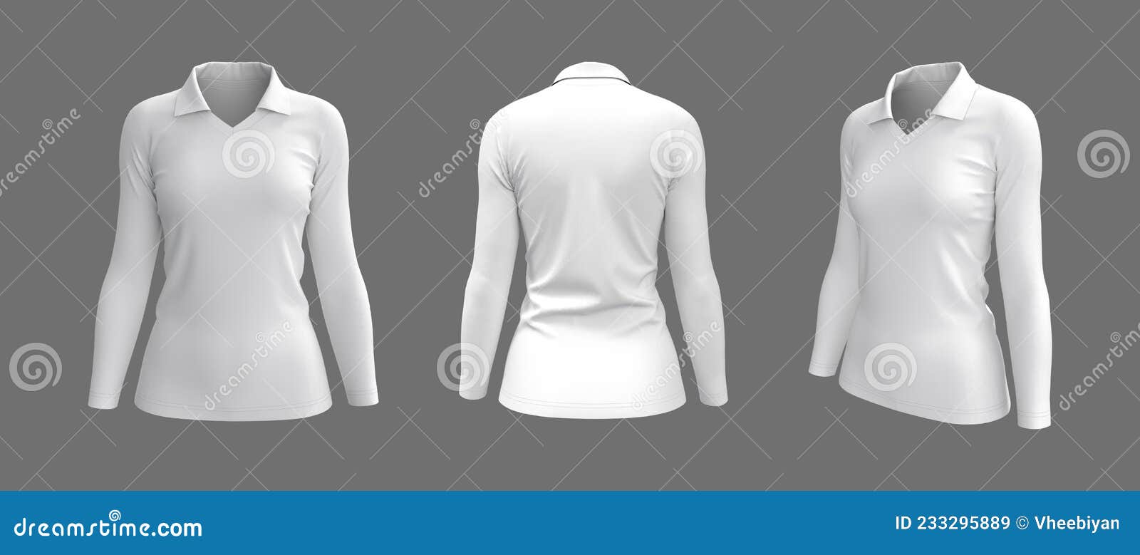 Women`s Collared T-shirt Mockup, Front, Side and Back Views Stock ...