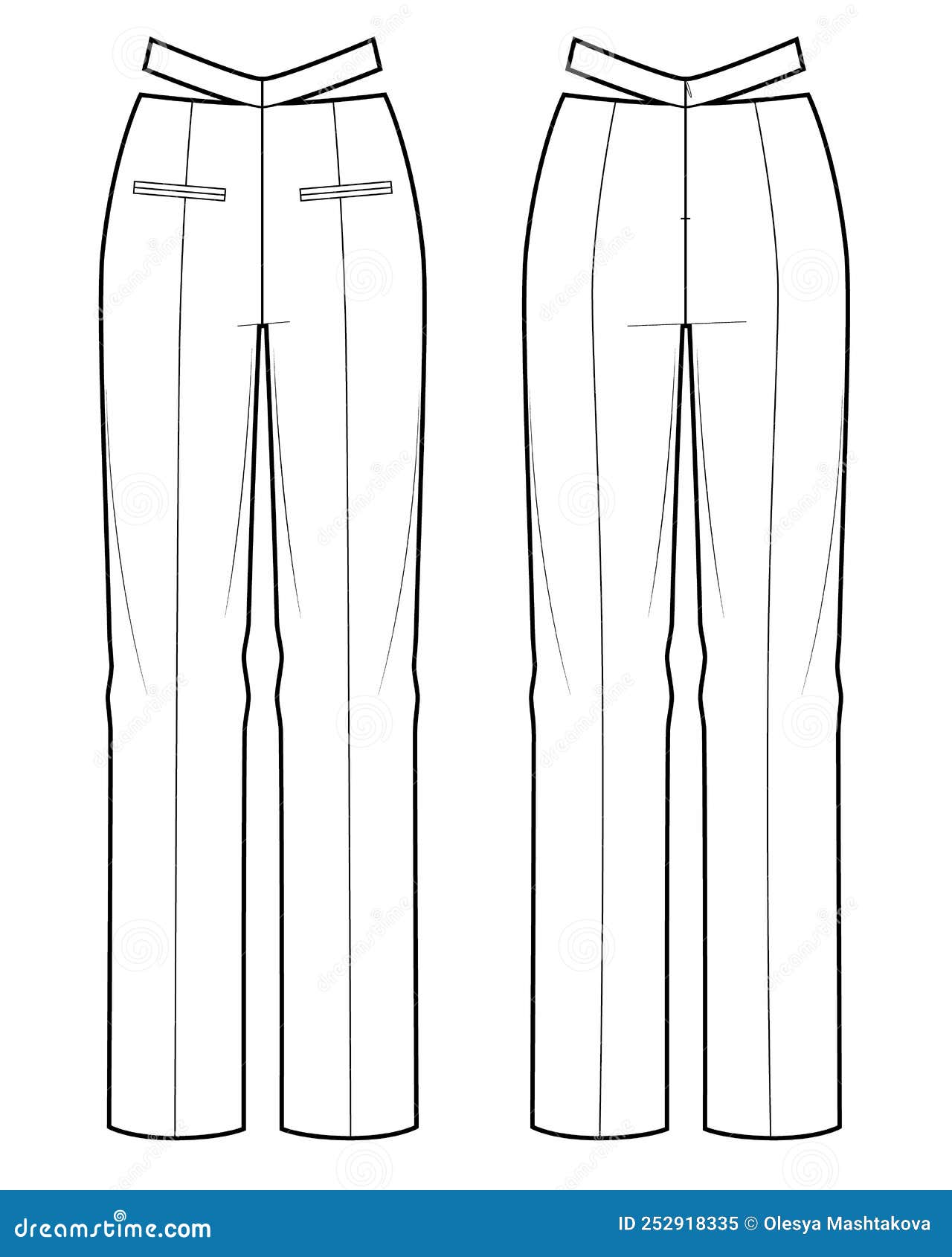 Women S Cutout Pants Fashion Flat Sketch Stock Vector - Illustration of ...