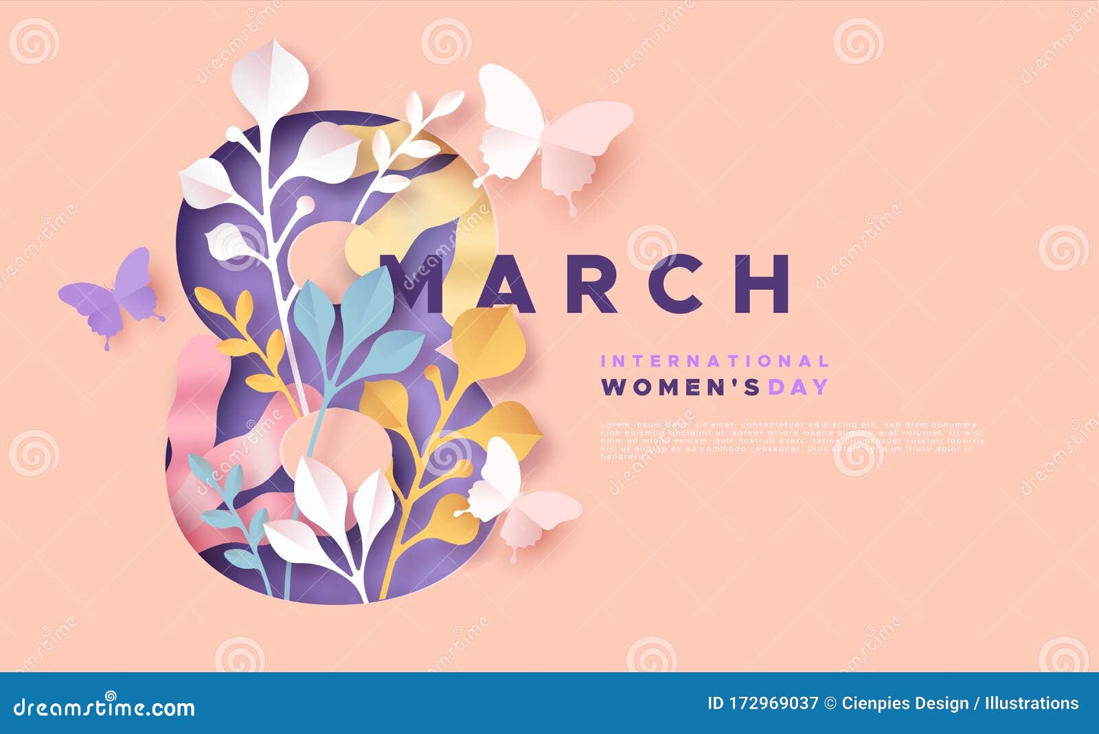 women`s day 8 march pink papercut spring card