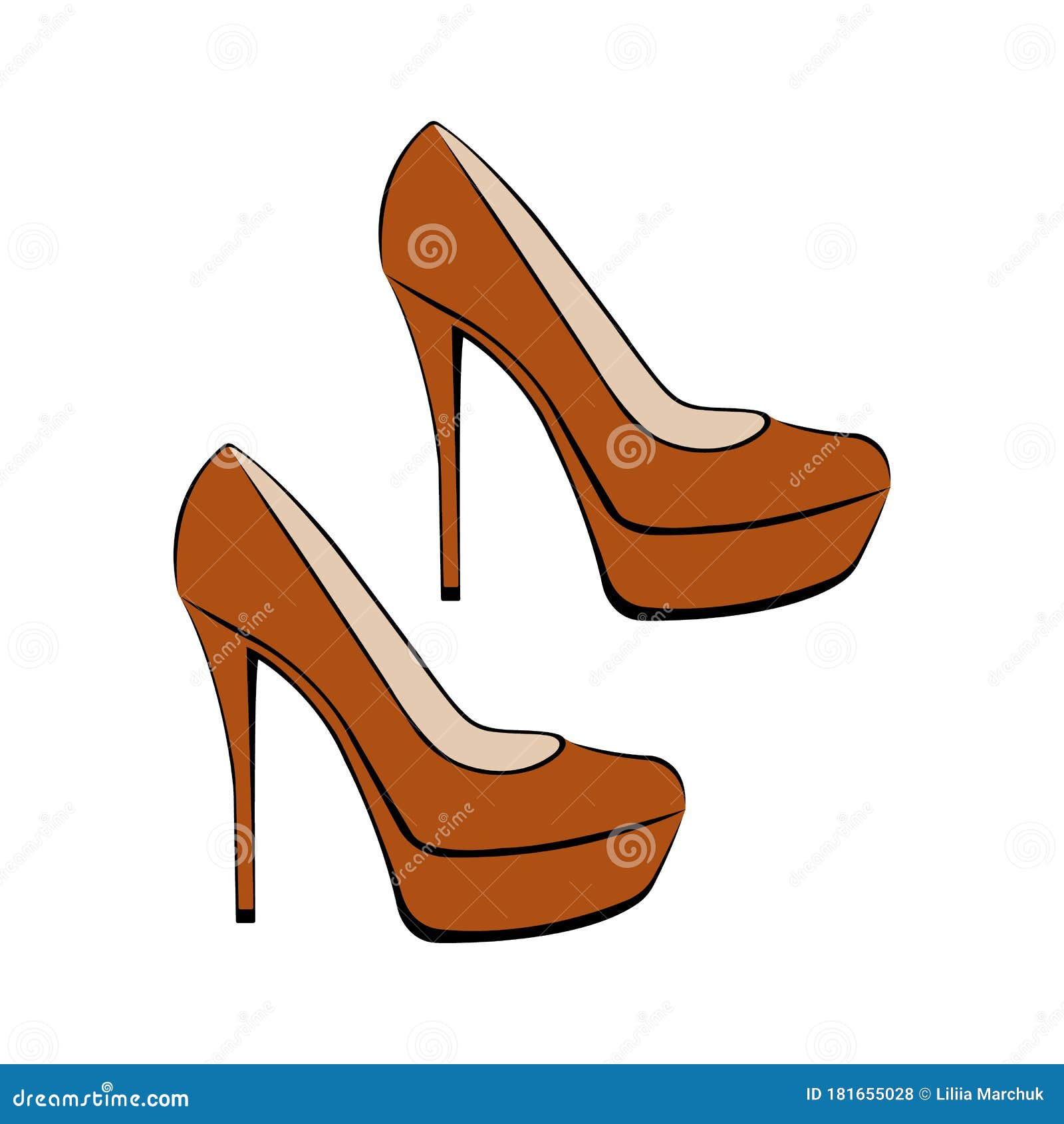 Women`s Fashionable Red Decorative High-heeled Shoes. Sketch Design is ...