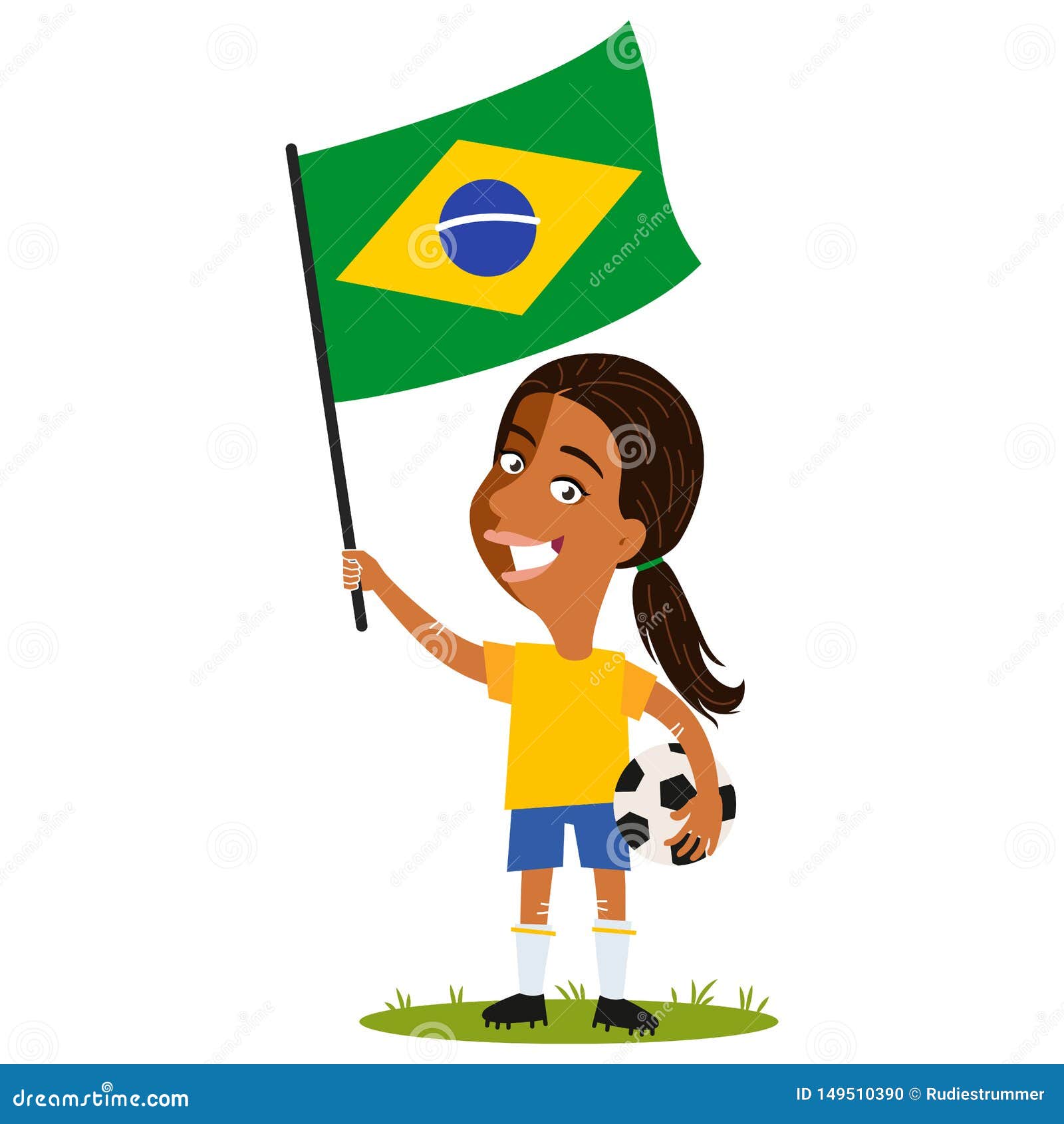 Women`s Football, Female Player for Brazil, Cartoon Woman Holding Brazilian  Flag Wearing Yellow Shirt and Blue Shorts Stock Vector - Illustration of  friendly, character: 149510390