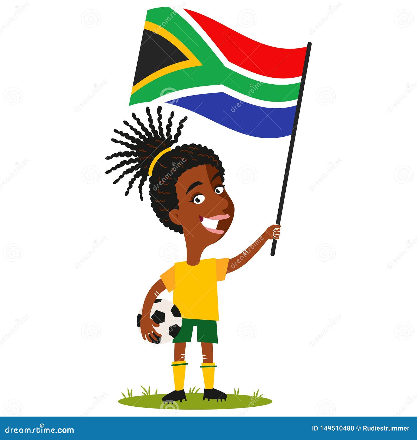 Women`s Football, Female Player for South Africa, Cartoon Woman Holding South  African Flag Wearing Yellow Shirt and Green Shorts Stock Vector -  Illustration of player, isolated: 149510480