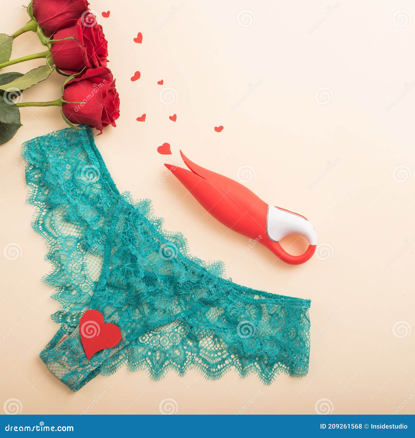 Women S Green Lace Panties, a Bouquet of Scarlet Roses, a Clitoral