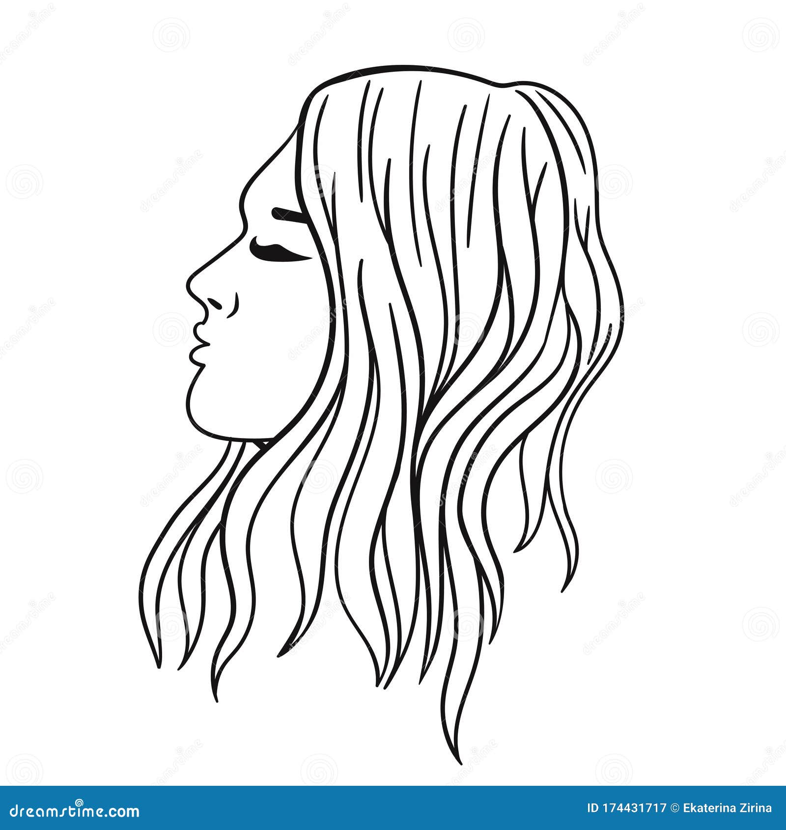 Women S Hairstyle for Long Hair. Black Outline on a White Background.  Vector Graphics Stock Illustration - Illustration of female, clipart:  174431717