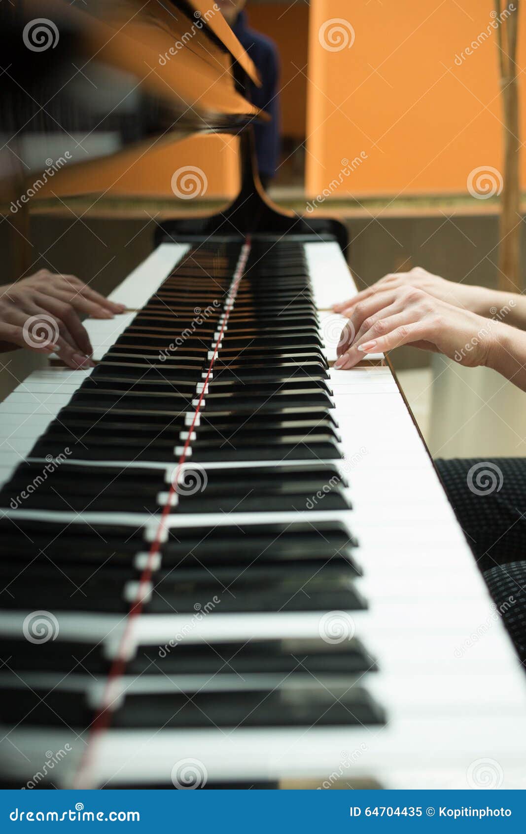 Women S Hands on the Keyboard of Piano. Girl Plays Stock Image - Image
