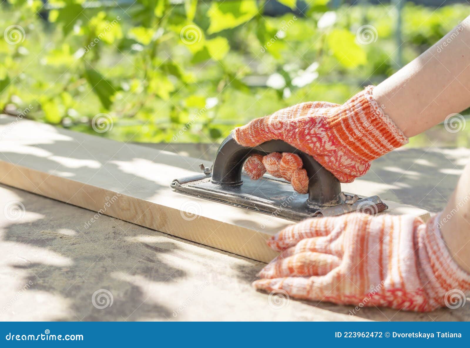 Women& X27;s Hands Sand the Board with Sandpaper Stock Photo Image of