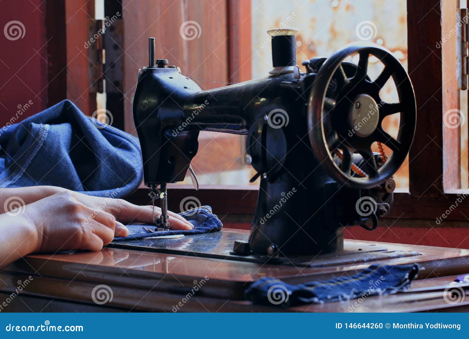 Women`s Hands of Seamstress Using Sewing Machine Stock Photo Image of