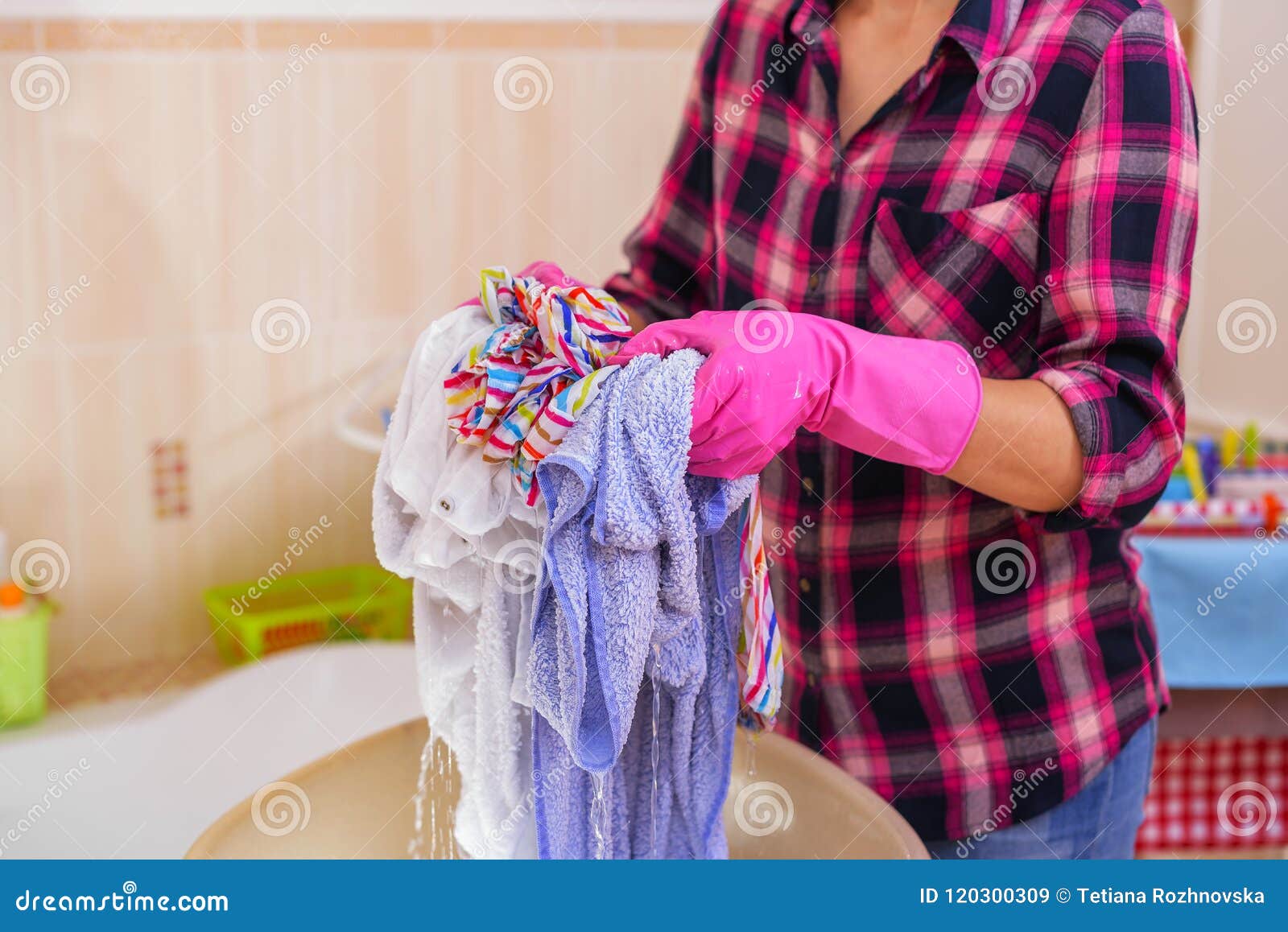 Women`s Hands Wash Clothes in the Basin. Stock Image Image of