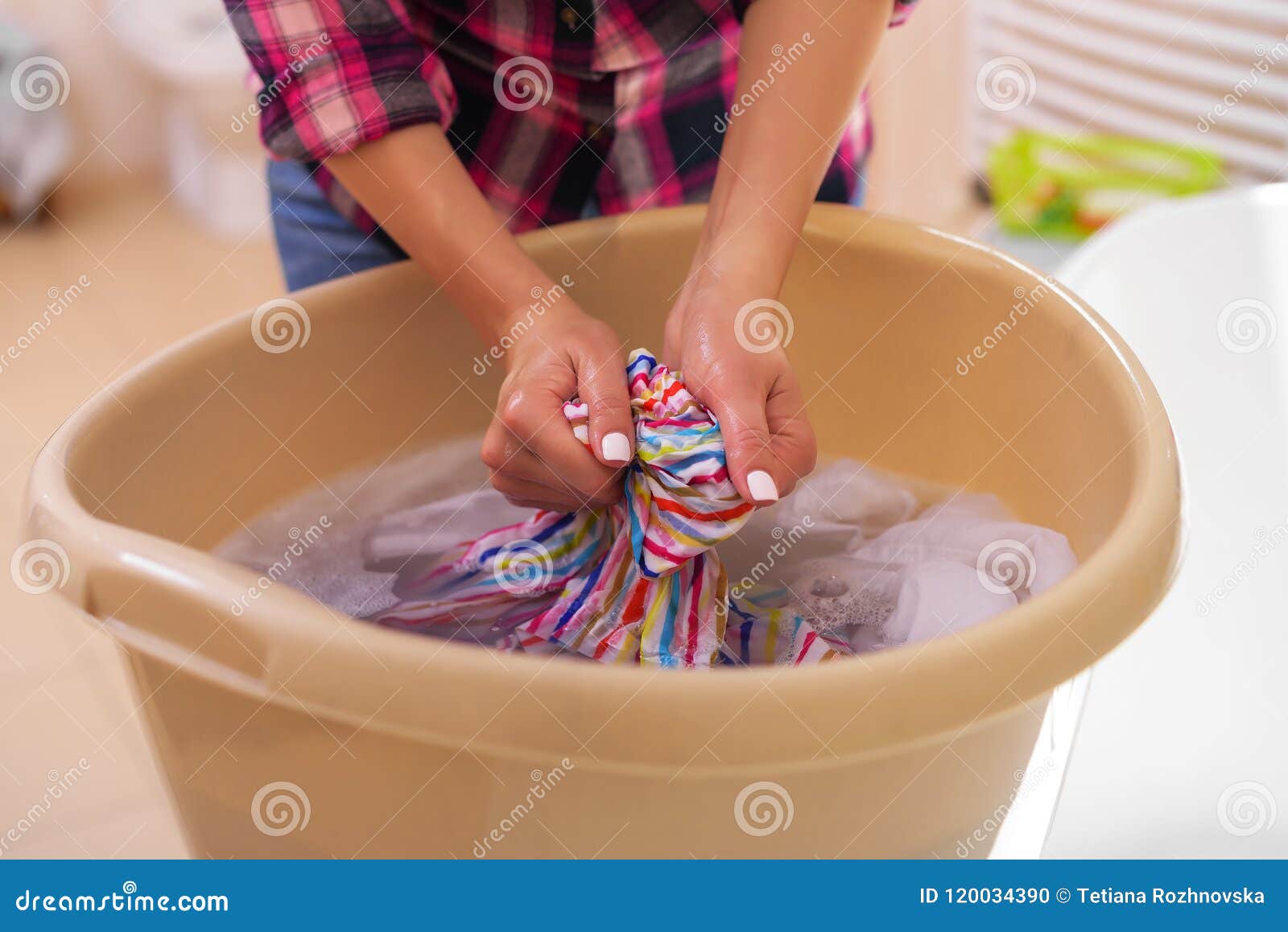 Women`s Hands Wash Clothes in the Basin. Stock Image - Image of clothes,  hand: 120034409