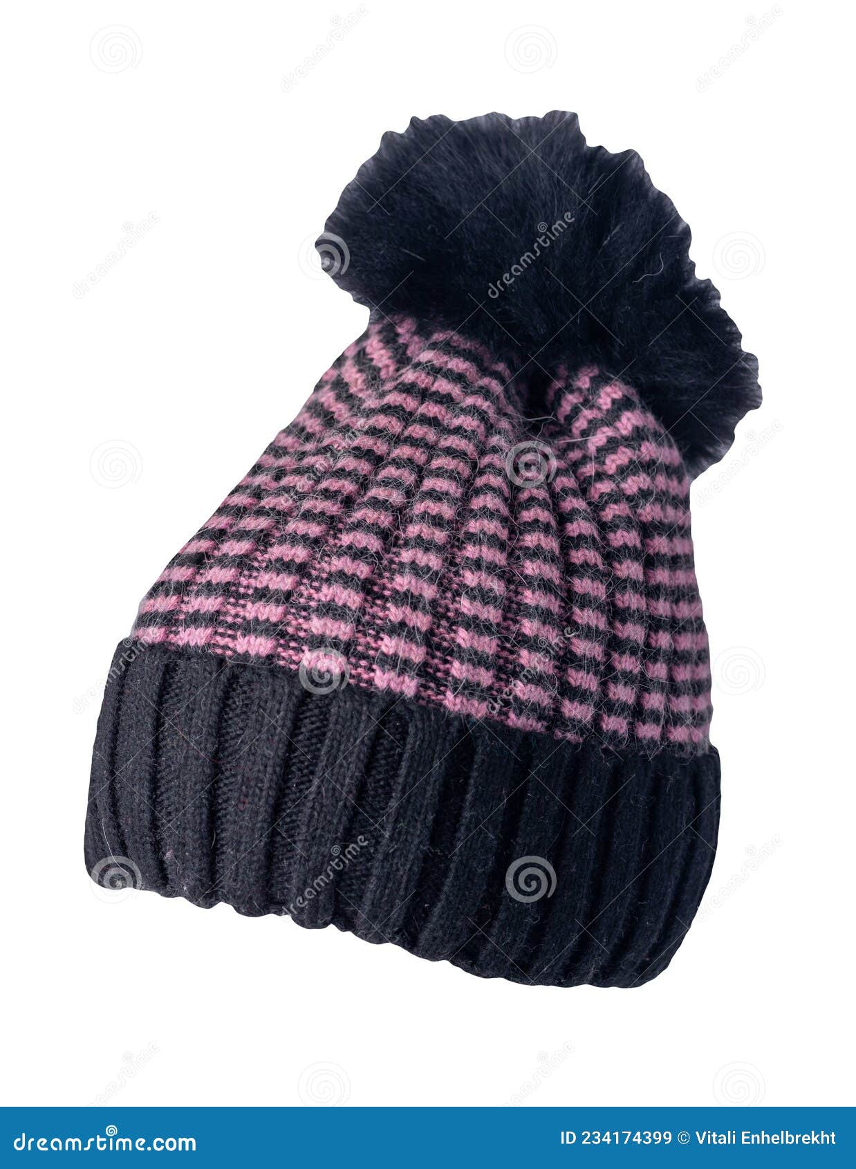 Women`s Hat Knitted with Pompon Isolated on White Background. Warm ...