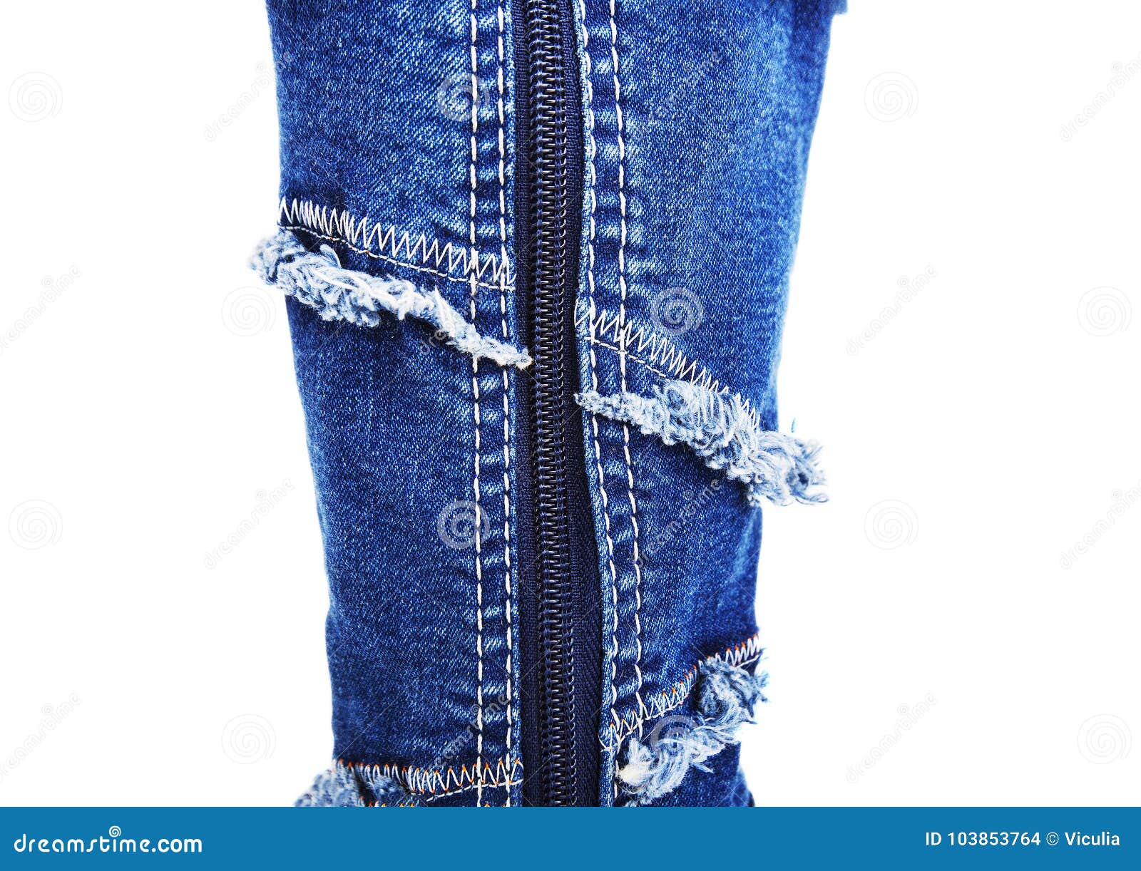 Women`s High Heel Denim Boots On White Background Stock Photo Image