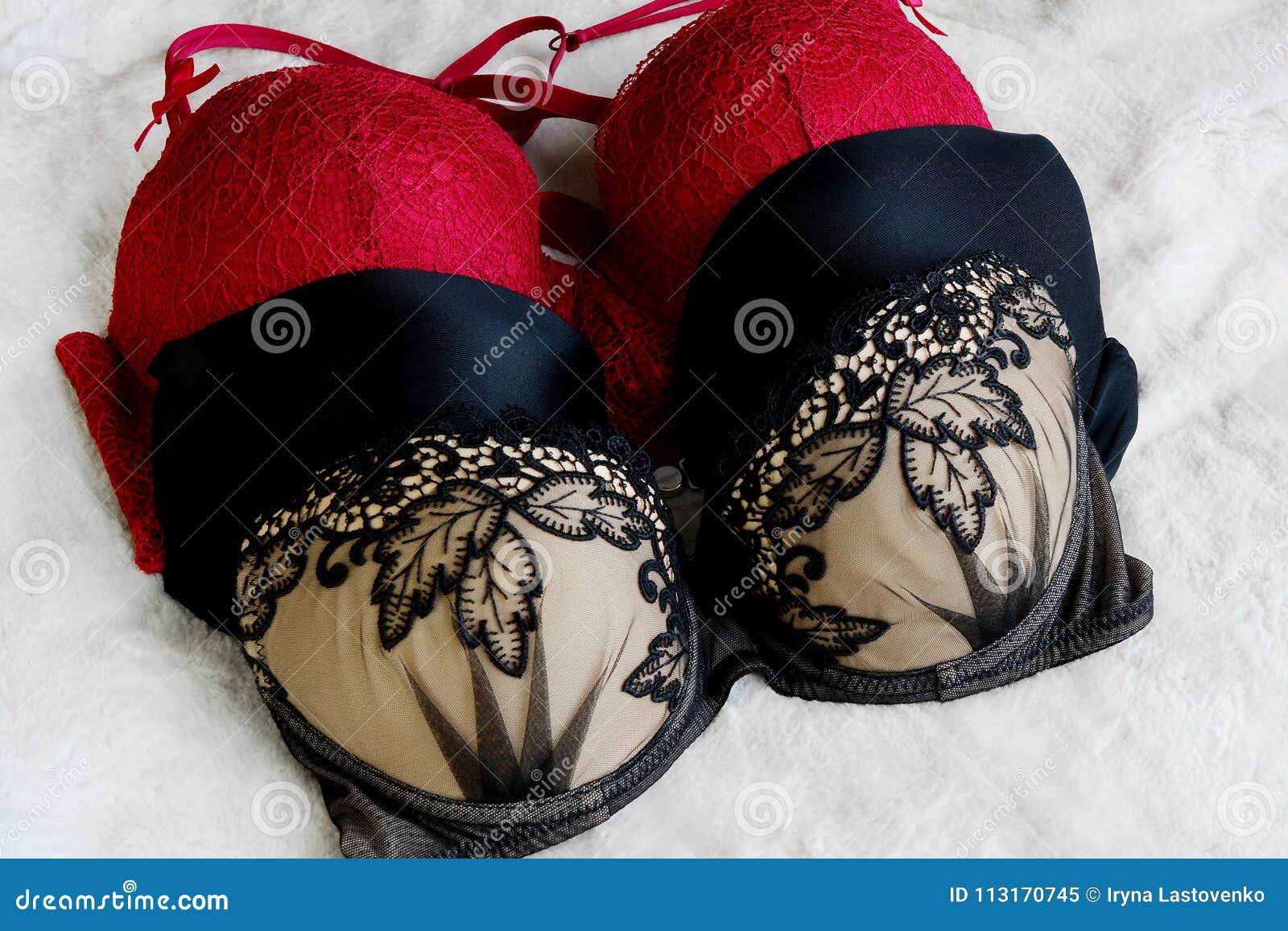 Women`s Lace Underwear of Red and Black Color, Bra. Stock Image