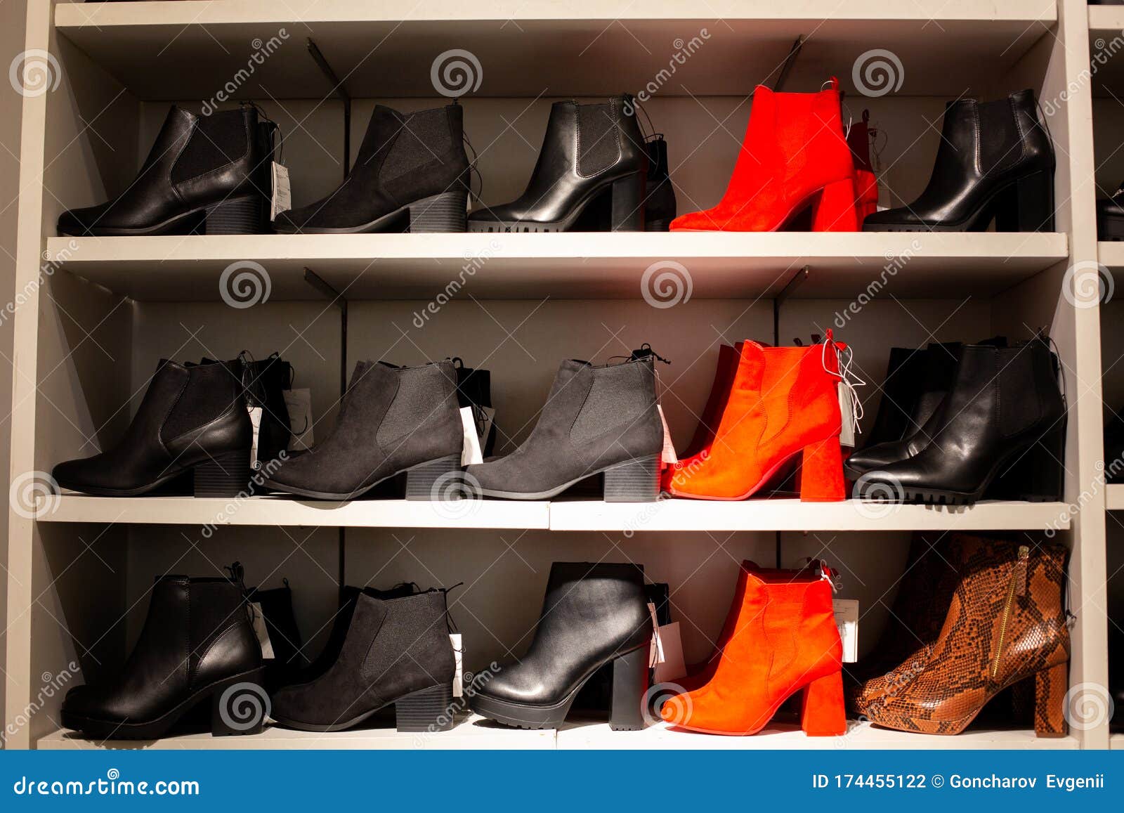 Women`s Leather Shoes in a Supermarket, Suede Shoes in a Fashion ...