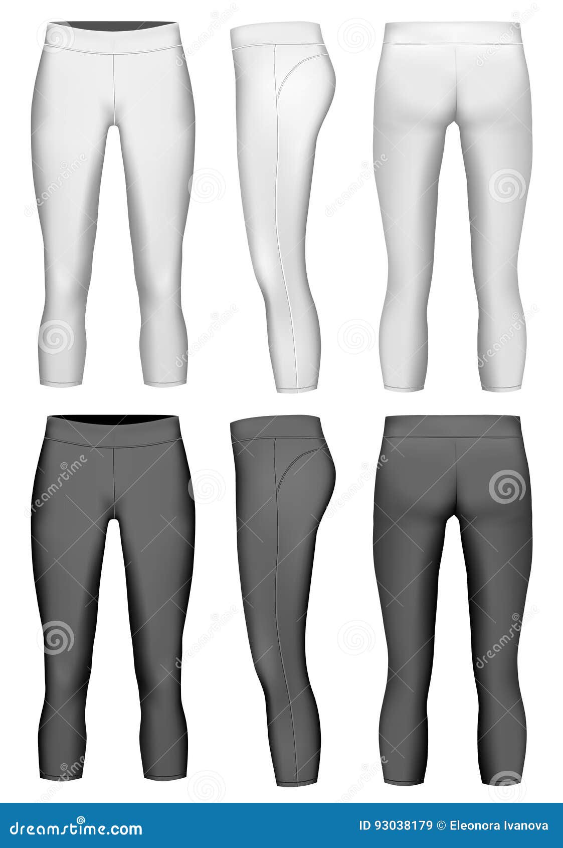 Vector illustration of black leggings. Leggings template front and back  view, vector. Shapewear for women, vector. Black sports pants for fitness,  yoga, running, etc. Stock Vector