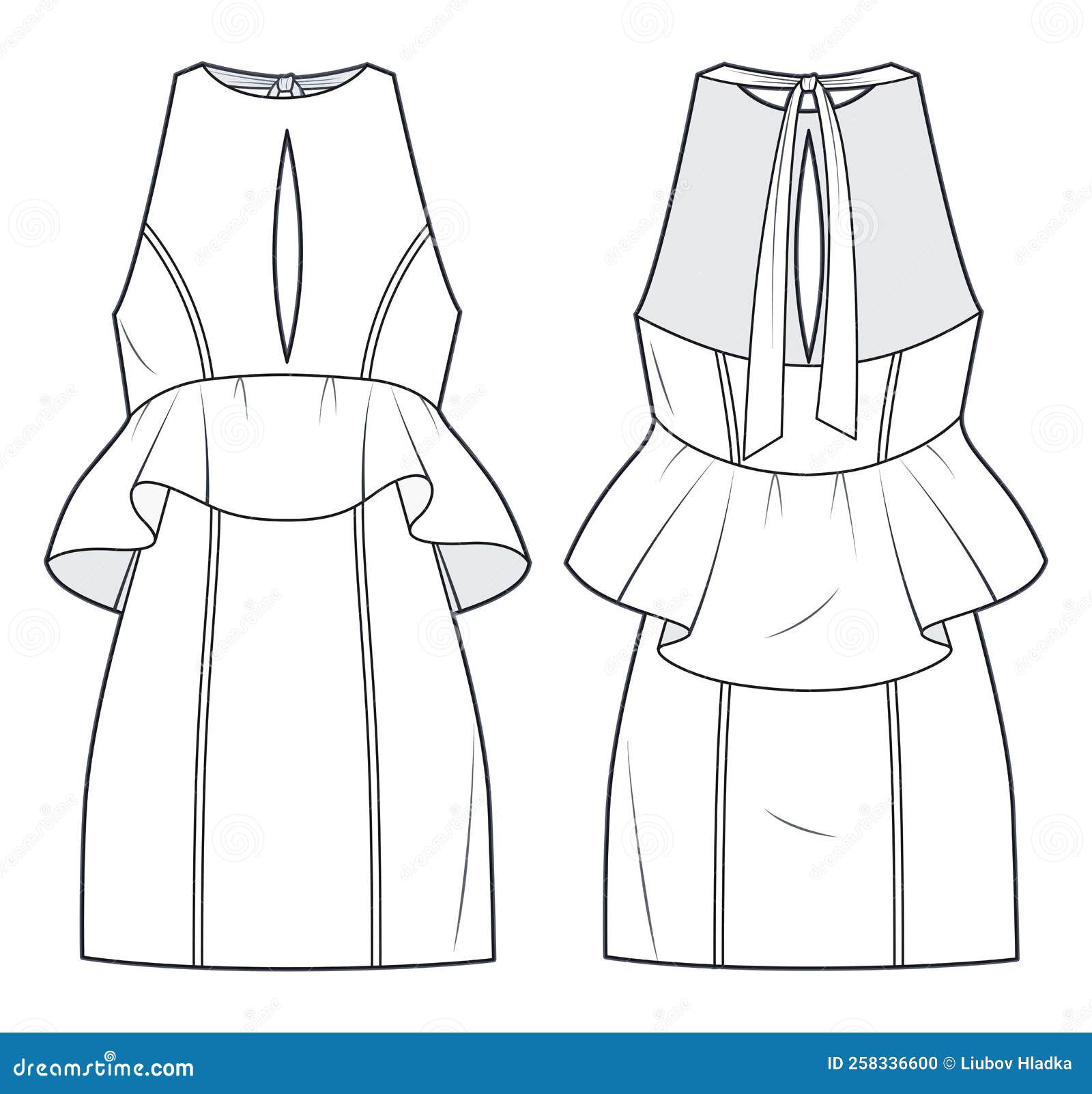 Cutout Mini Dress Witch Corset Technical Fashion Illustration. Puffed ...