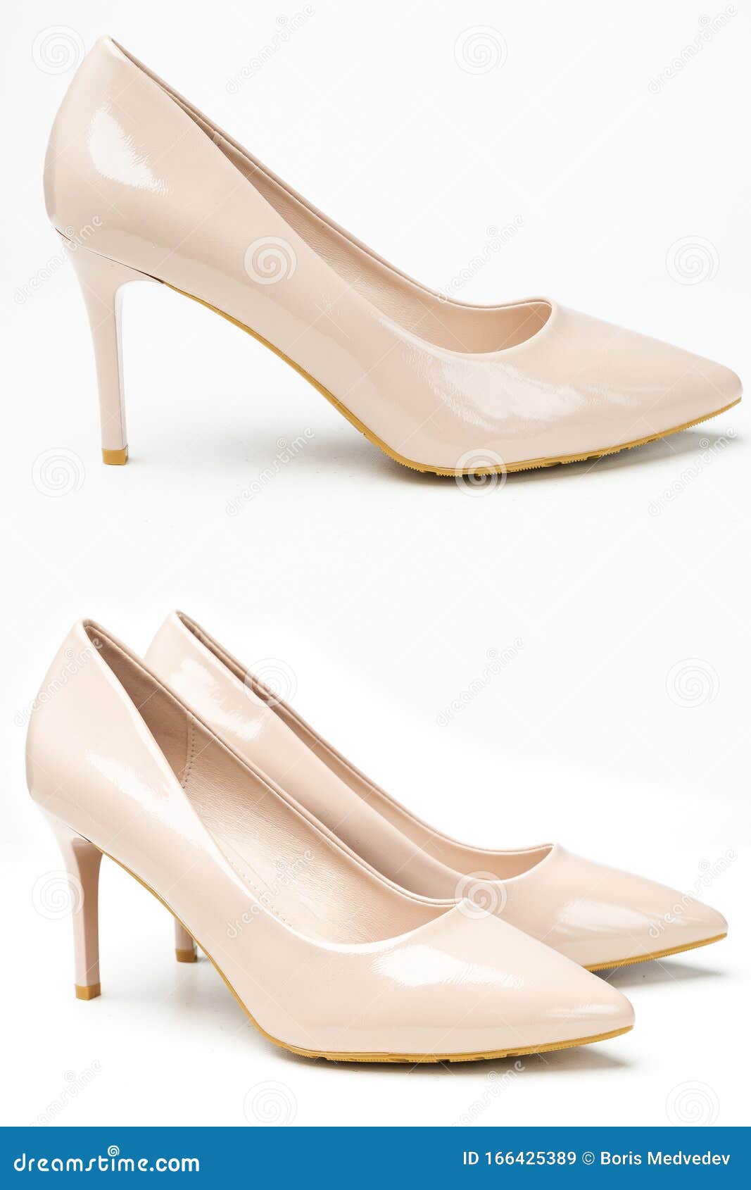 Women`s Patent High Heel Shoes Beige Color Stock Image - Image of color ...