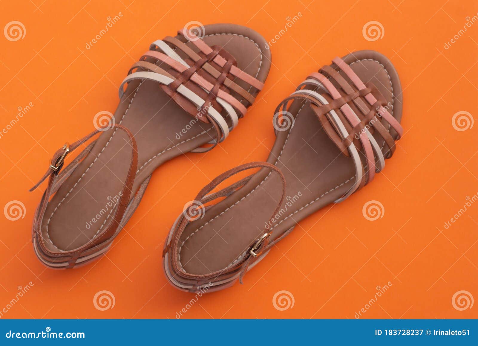 Women`s Sandals on an Orange Background. Summer Footwear Stock Image ...