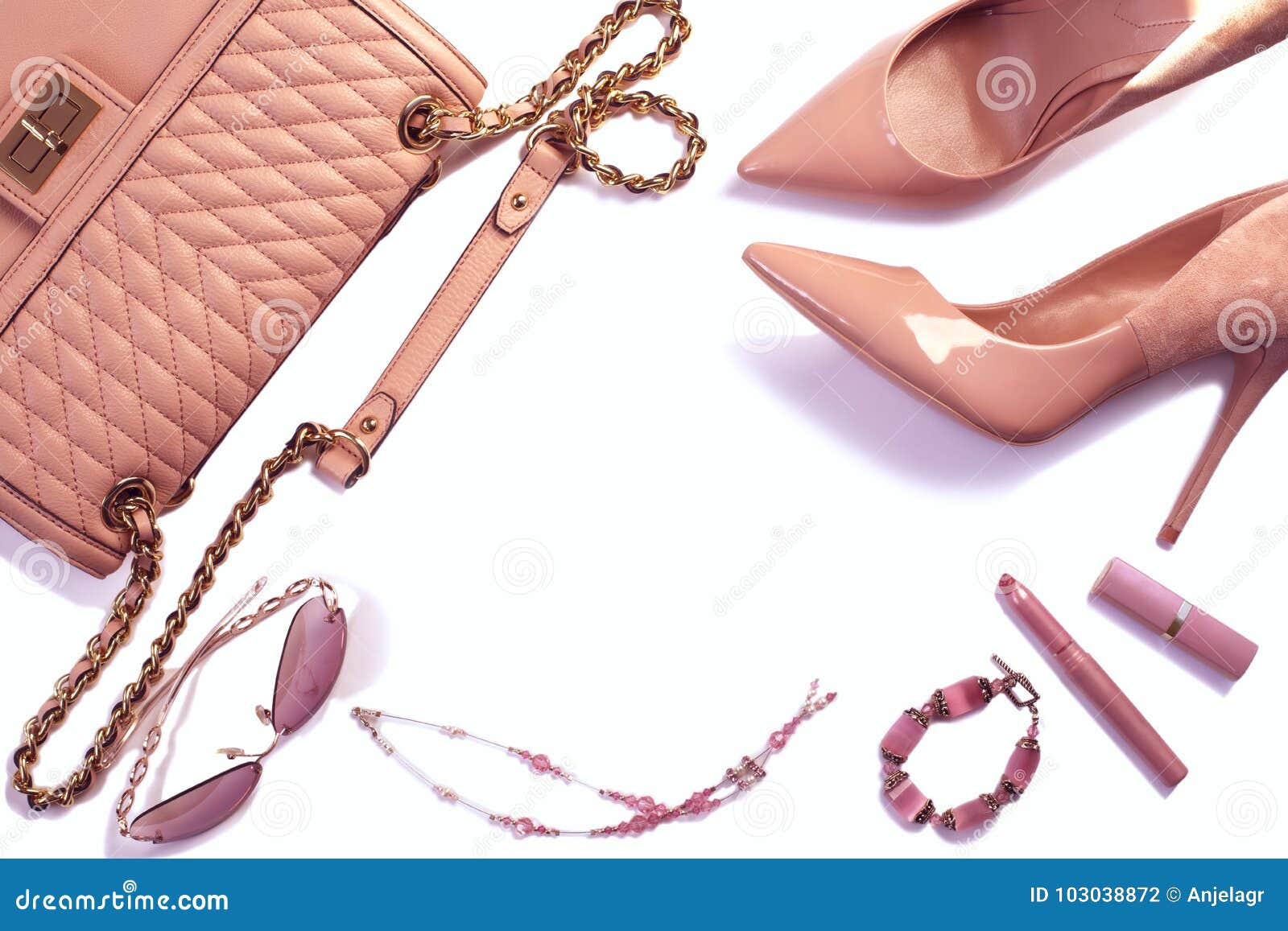 Women`s Set of Fashion Accessories in Pink Color on White Background ...