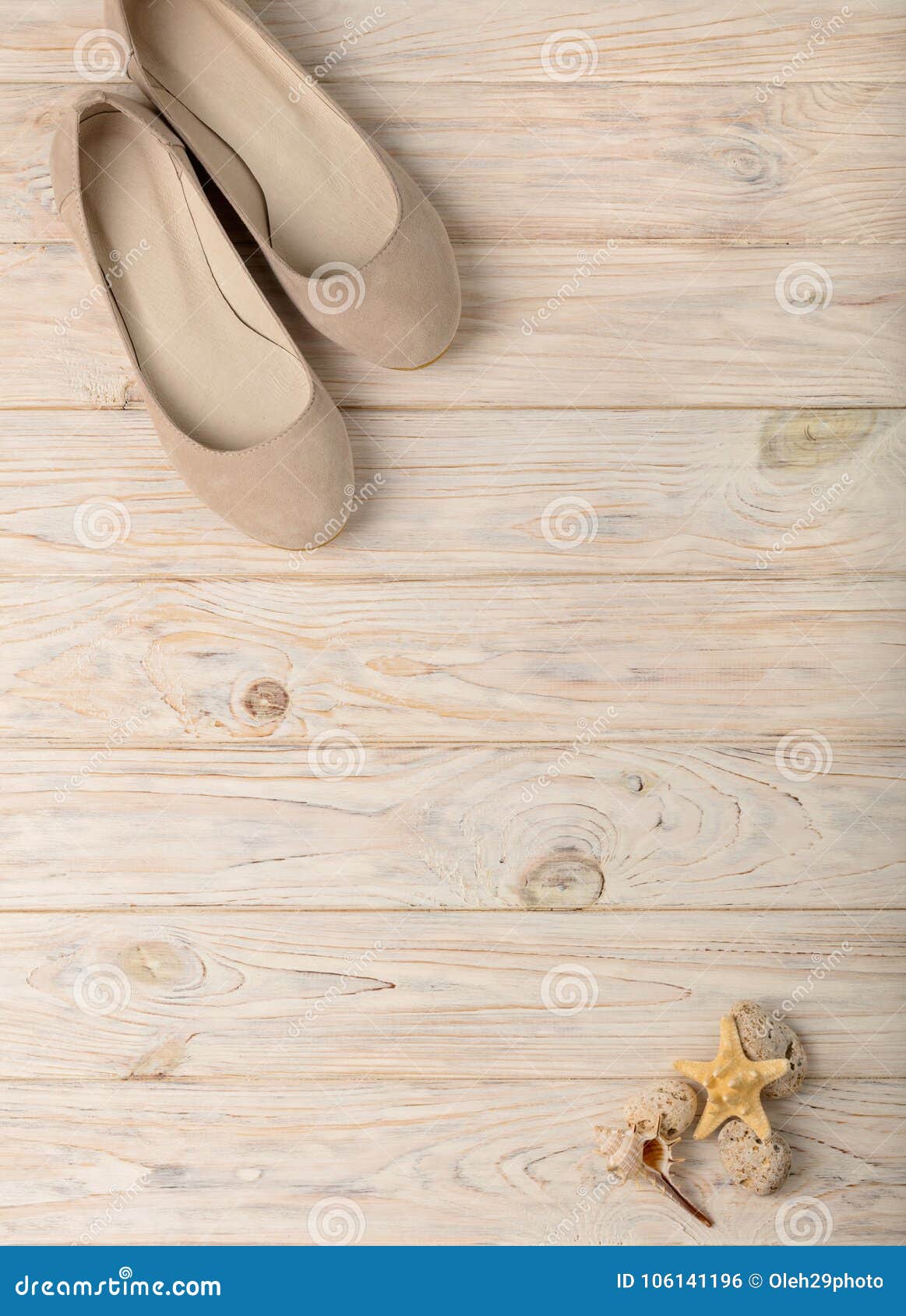 Women`s Shoes Beige Color on a Wooden Background. Stock Photo - Image ...