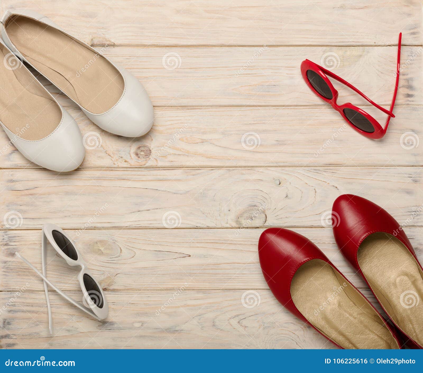 Women`s Shoes and Sunglasses of Red and White Color. Stock Photo ...