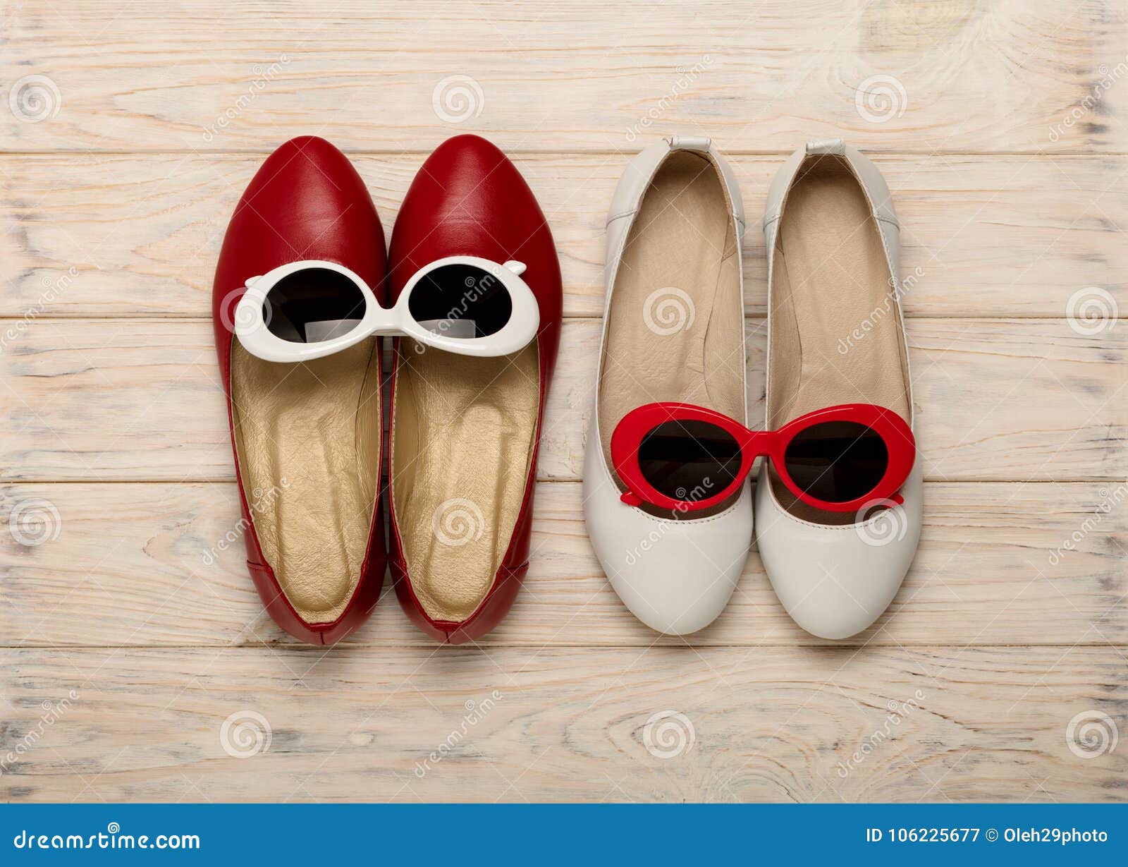 Women`s Shoes and Sunglasses of Red and White Color. Stock Image ...