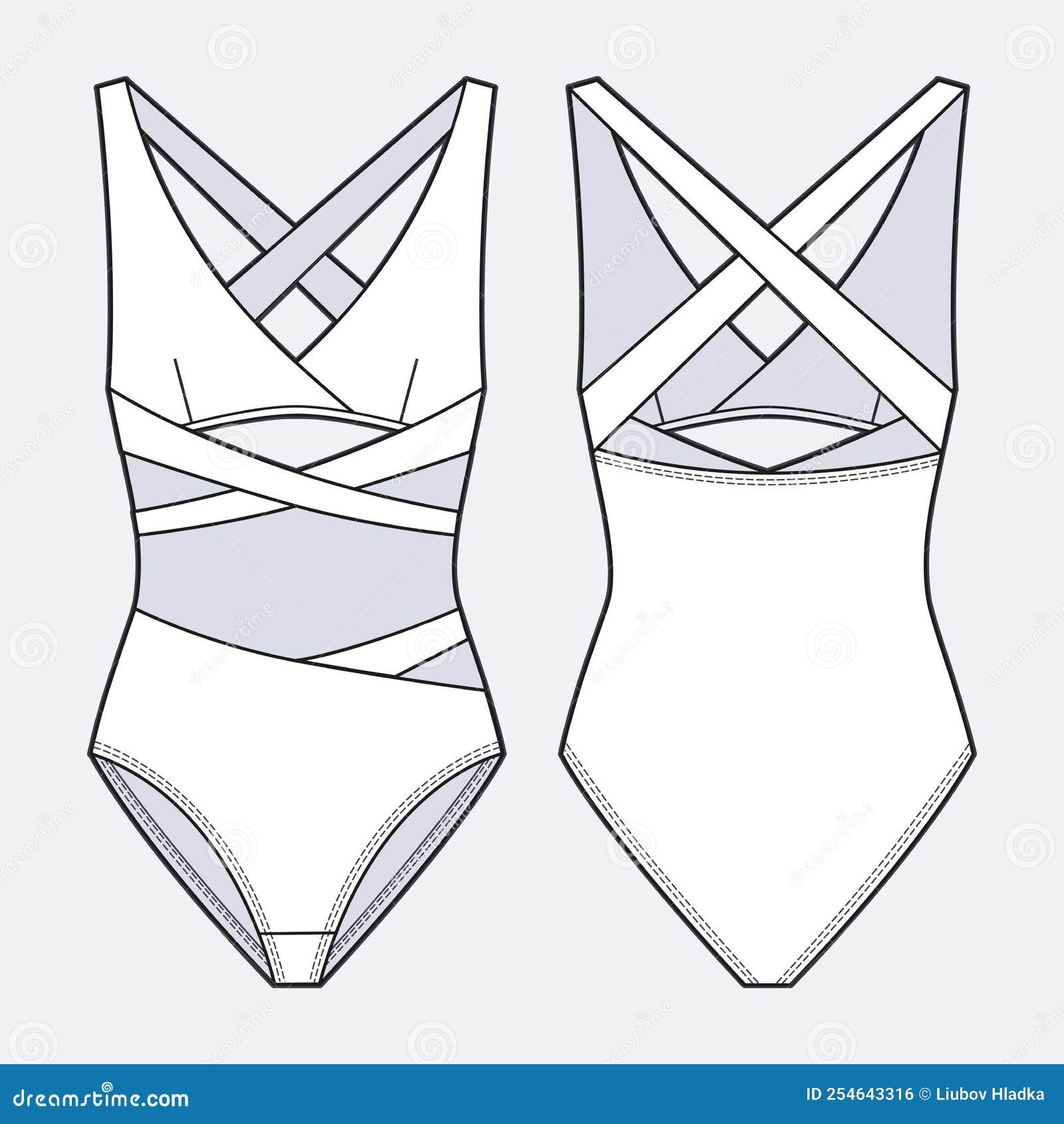 Women S Swimsuit Fashion Technical Drawing Template. Stock Vector ...