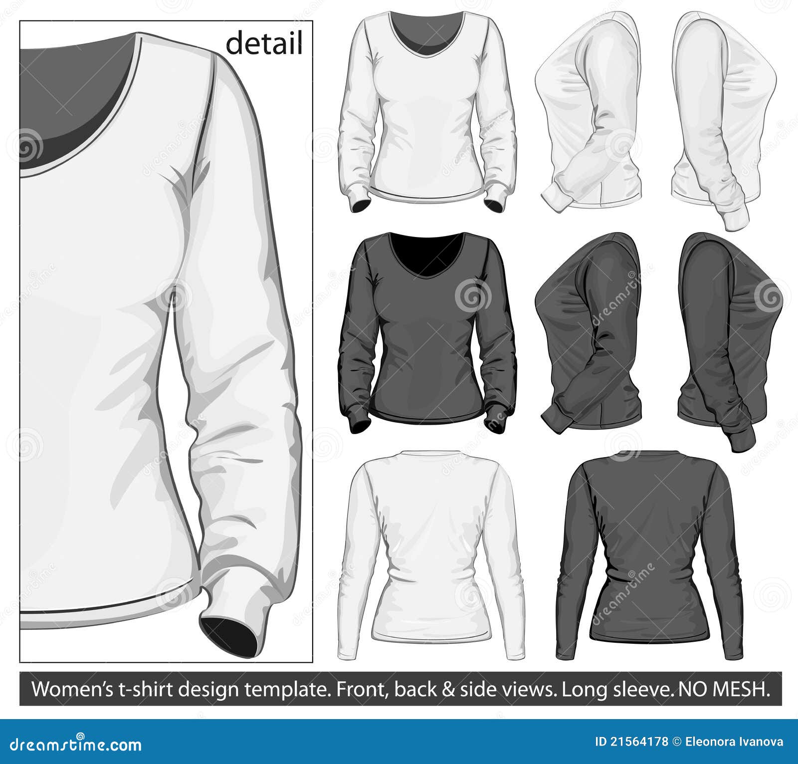 Download Women S T-shirt Design Template.Long Sleeve Stock Vector - Illustration of lady, white: 21564178
