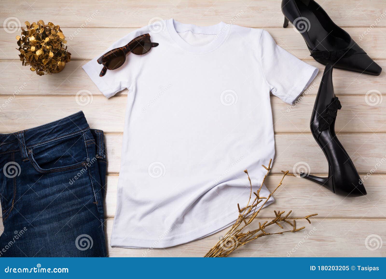 Download Women T Shirt Mockup With Black Heels Stock Image Image Of Fabric Outfit 180203205