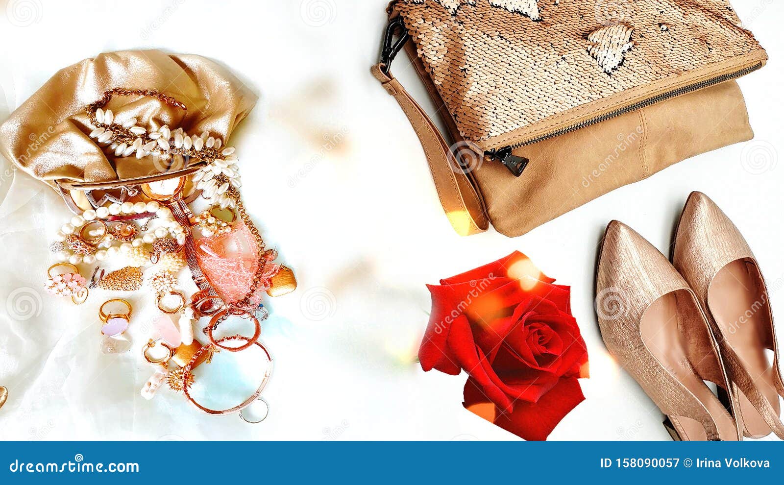 Women Shoes and Handbag Gold Stylish Elegant Luxury Accessories Roses ...