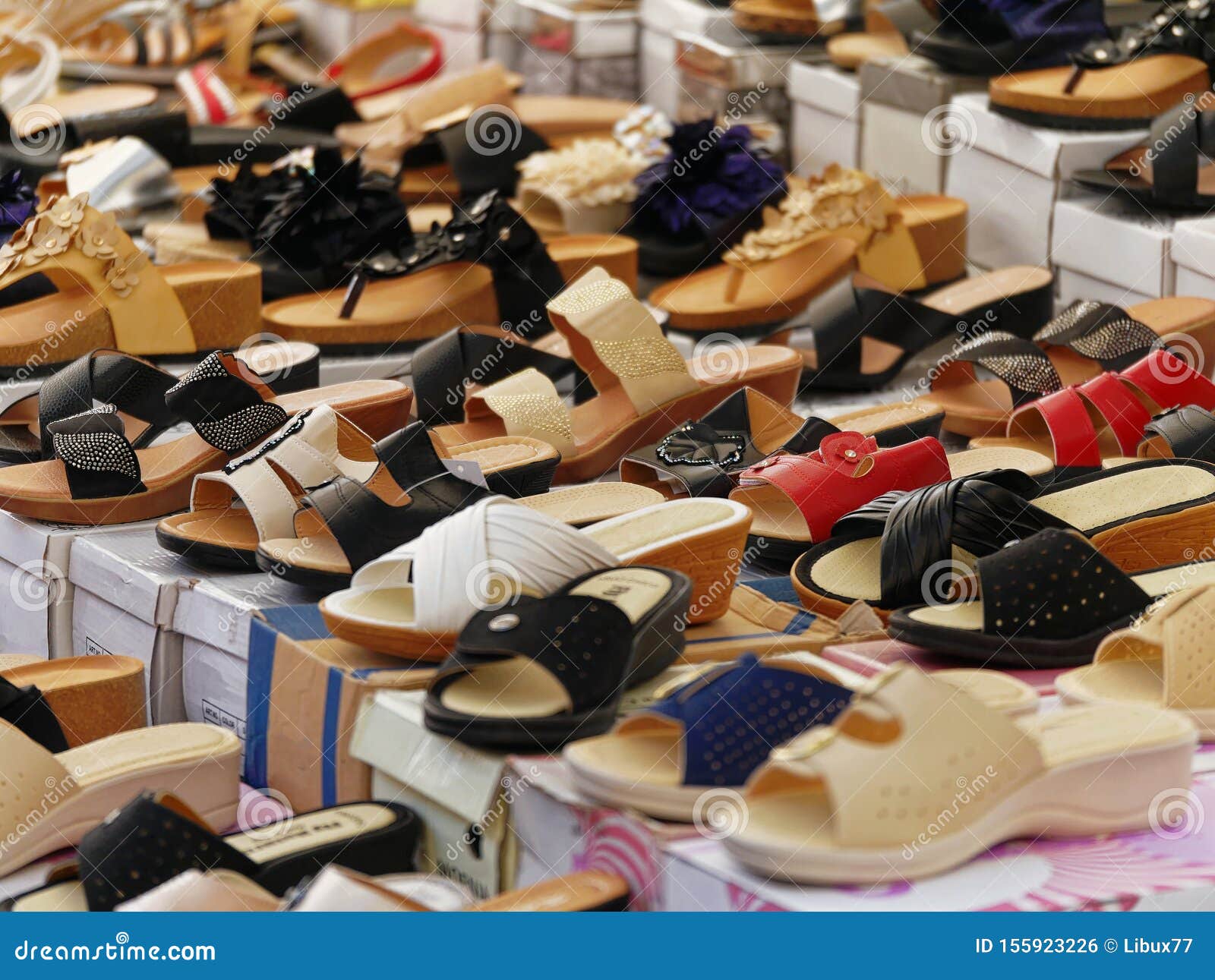 Women Shoes on Sale at Stall Local Market Stock Photo - Image of ...