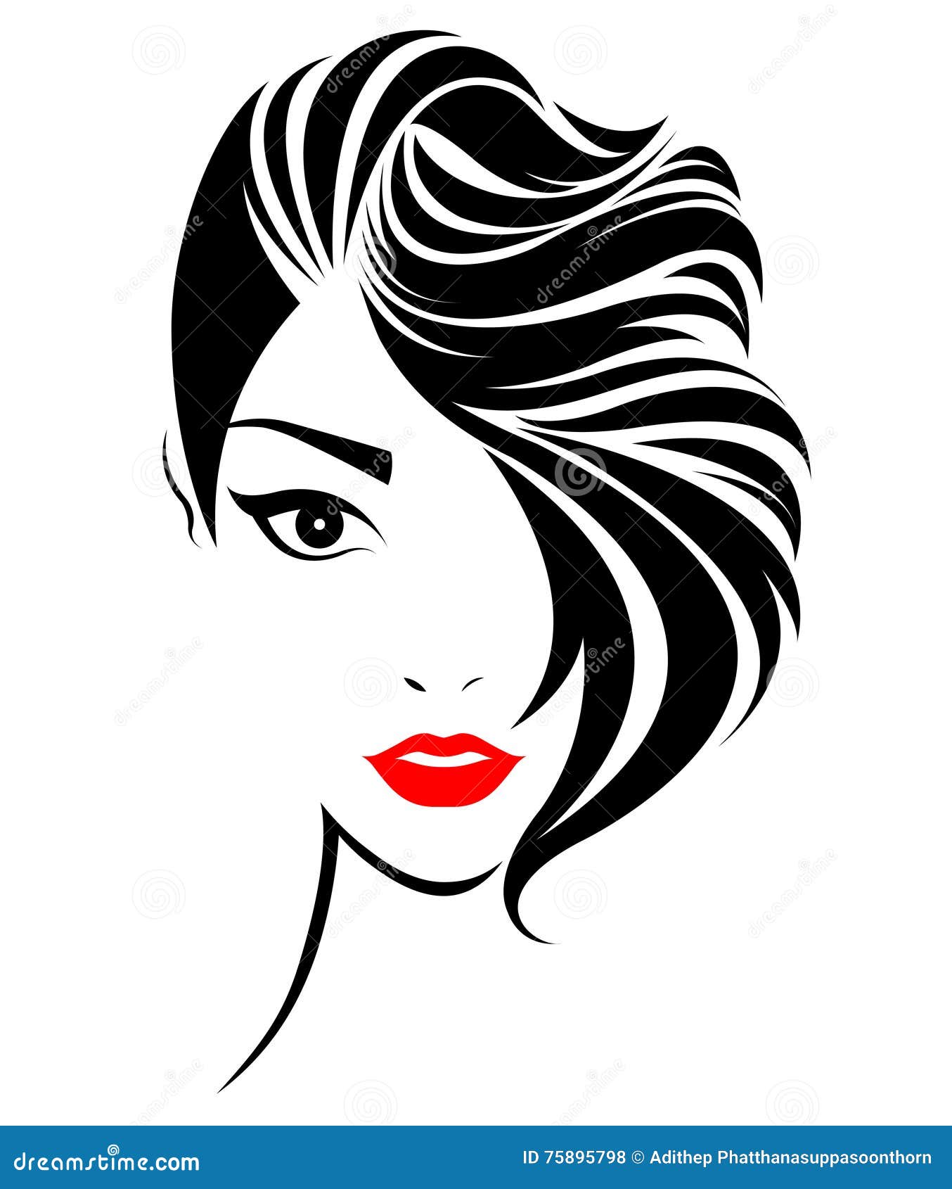 women short hair style icon, logo women face
